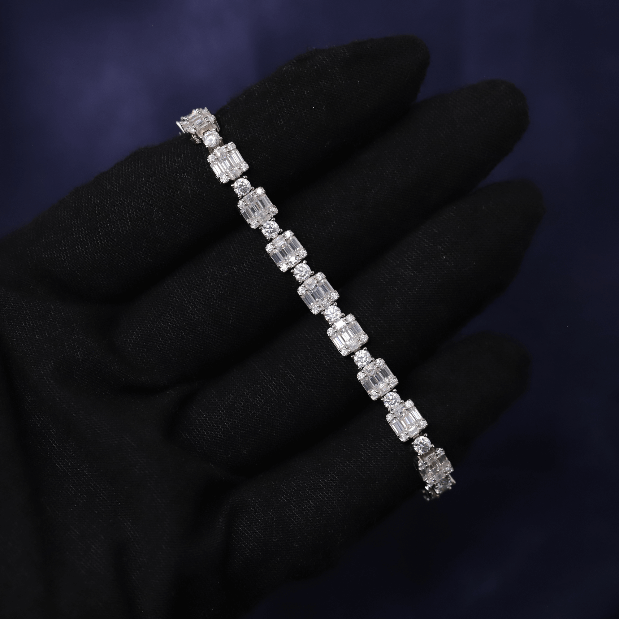 Iced Out 0.33CT Moissanite Baguette Link Tennis Bracelet in Premium Sterling Silver