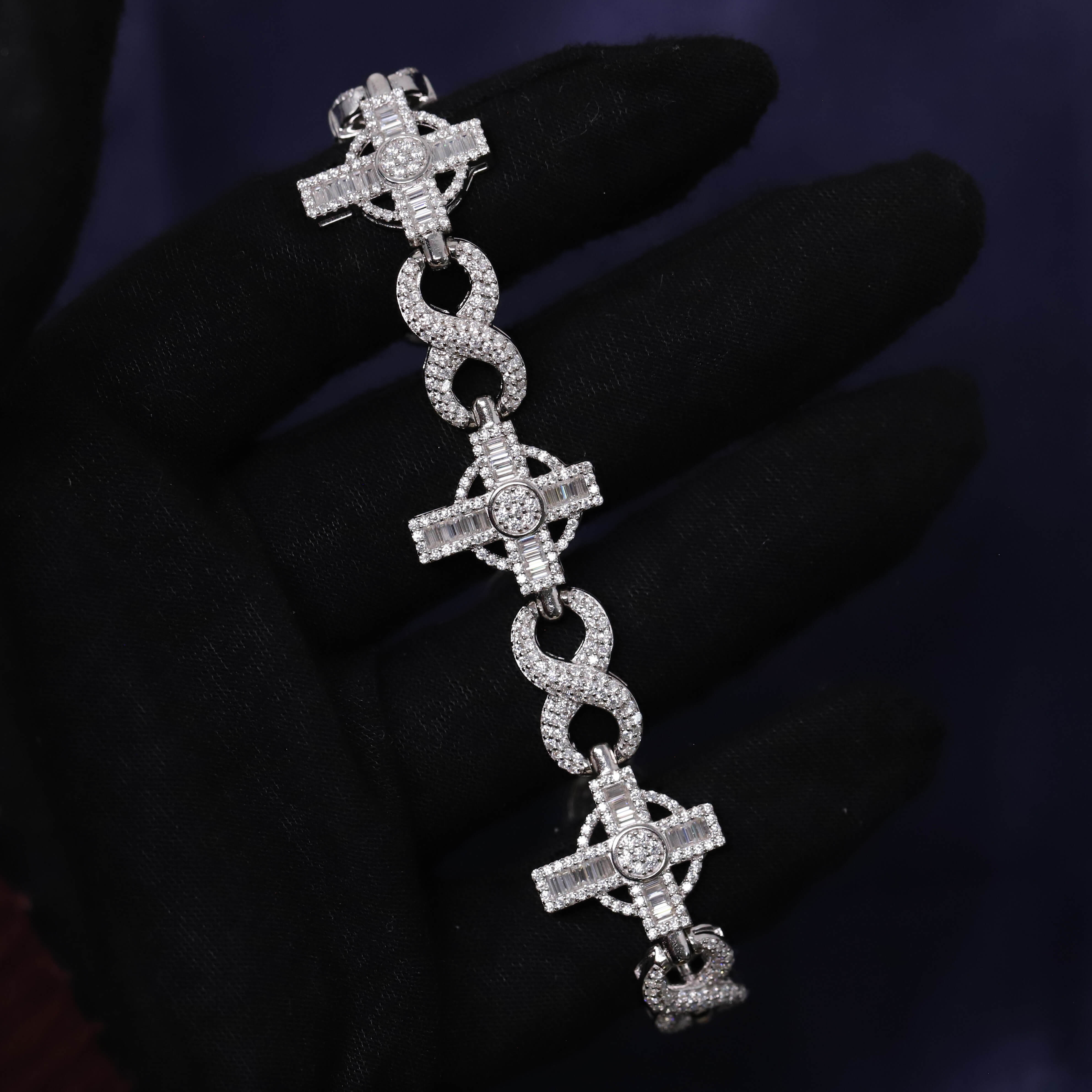 Iced Out 8.1CT Moissanite Cross Link Bracelet in Premium Sterling Silver