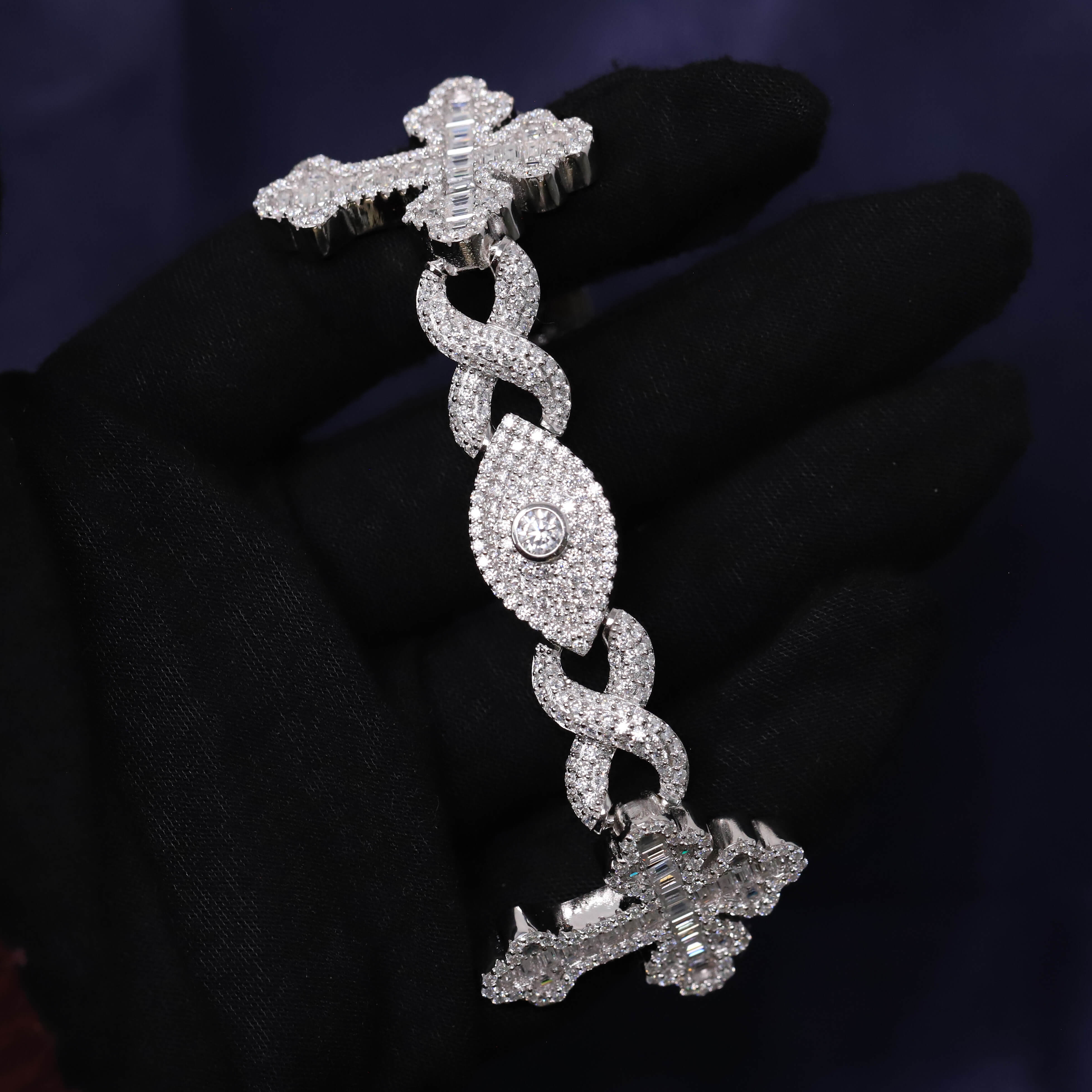 Iced Out 18.29CT Moissanite Cross Infinity Bracelet in Premium Sterling Silver