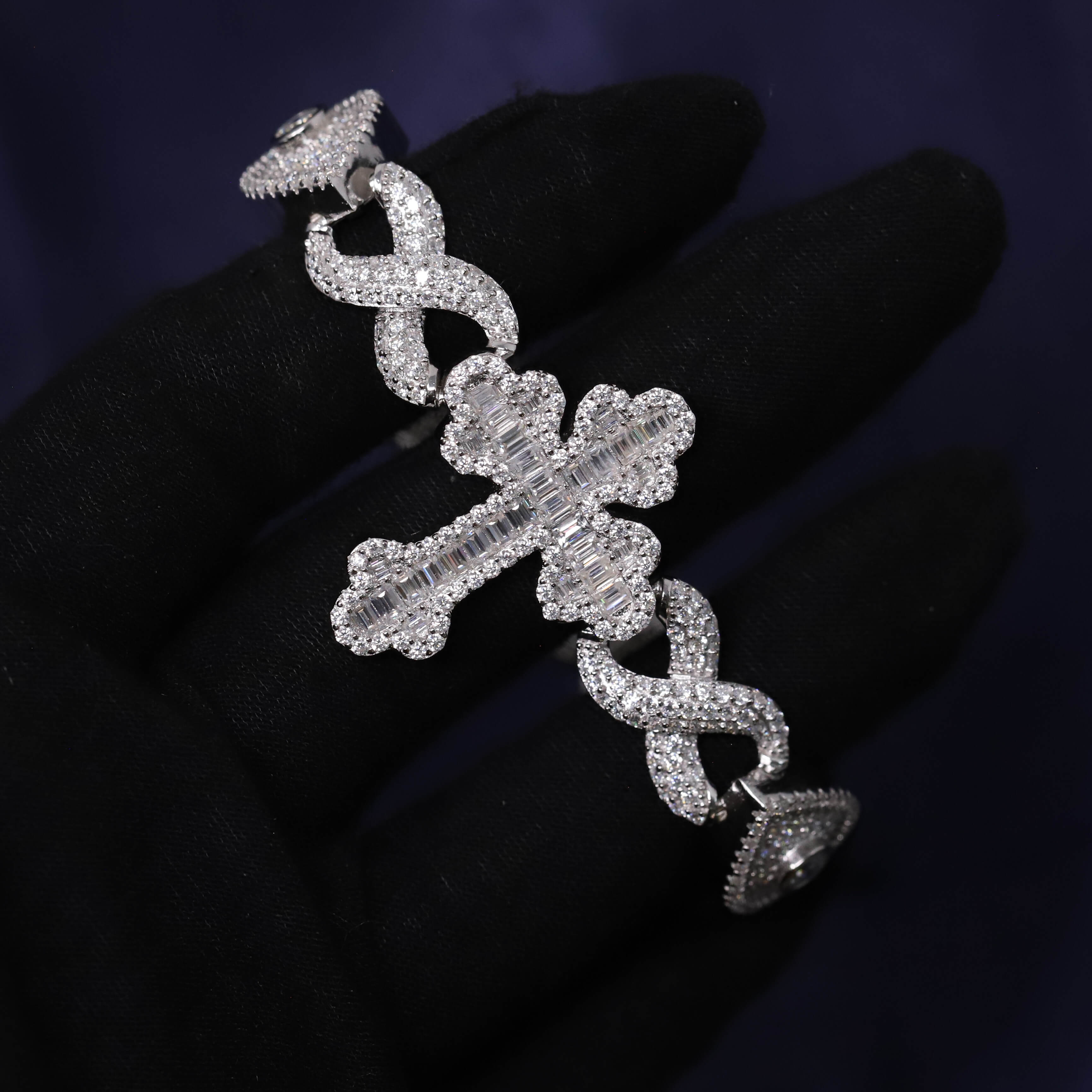 Iced Out 18.29CT Moissanite Cross Infinity Bracelet in Premium Sterling Silver