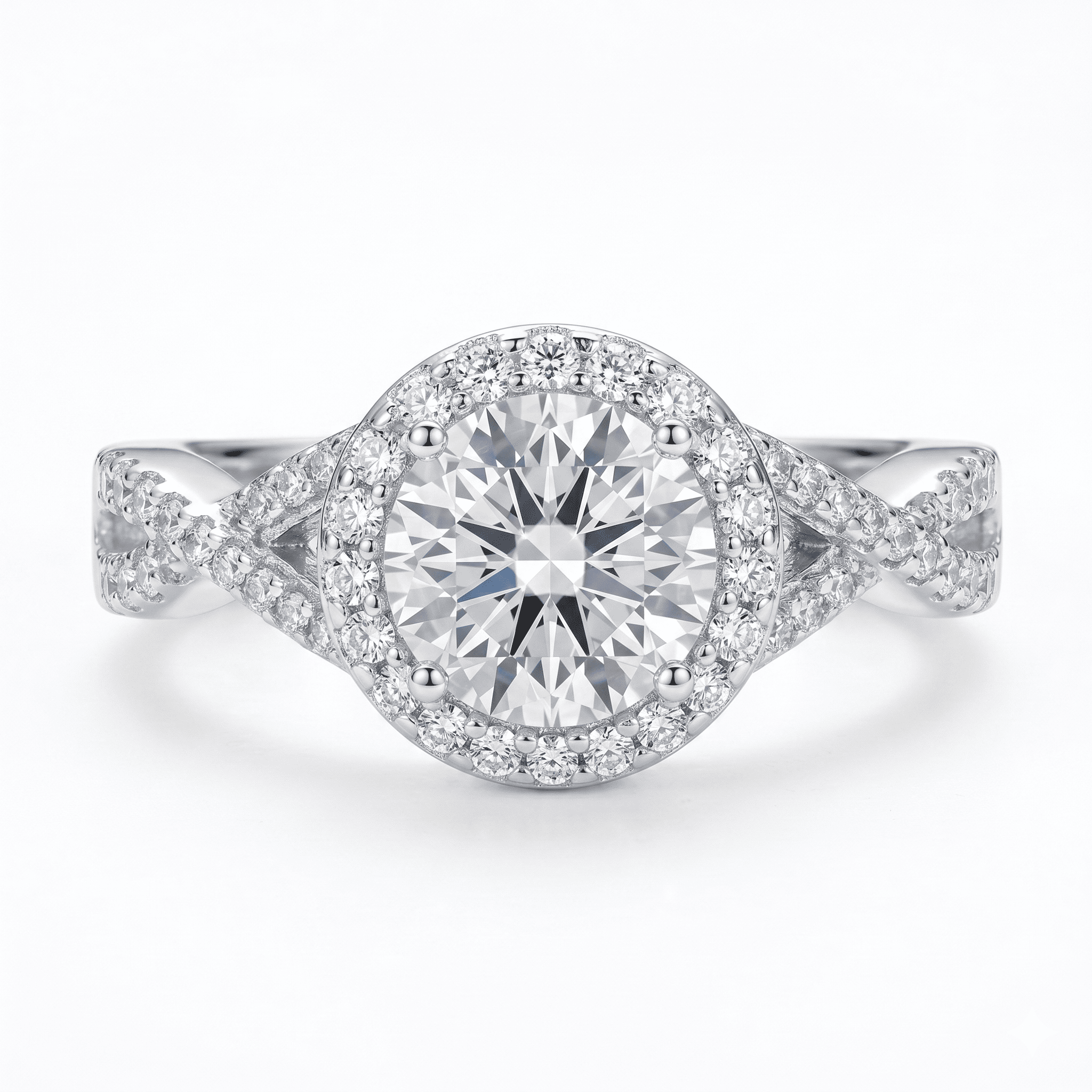 Iced Out 1.37CT Moissanite Round Cut Halo Ring in Premium Sterling Silver