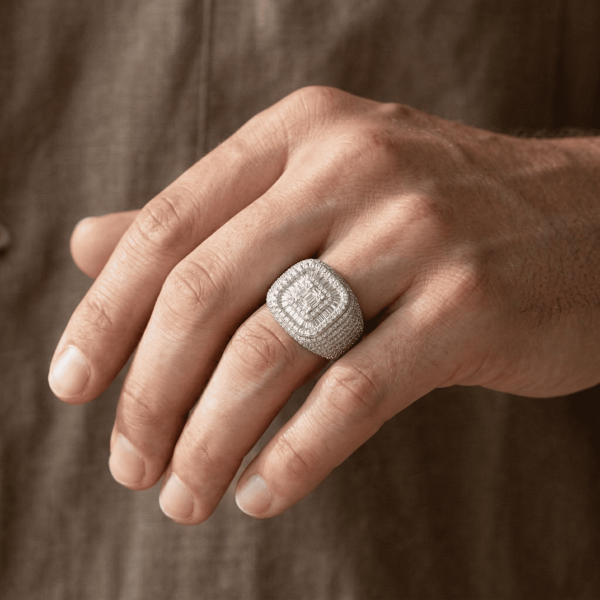 Iced Out 4.84CT Moissanite Square Baguette Cluster Ring in Premium Sterling Silver