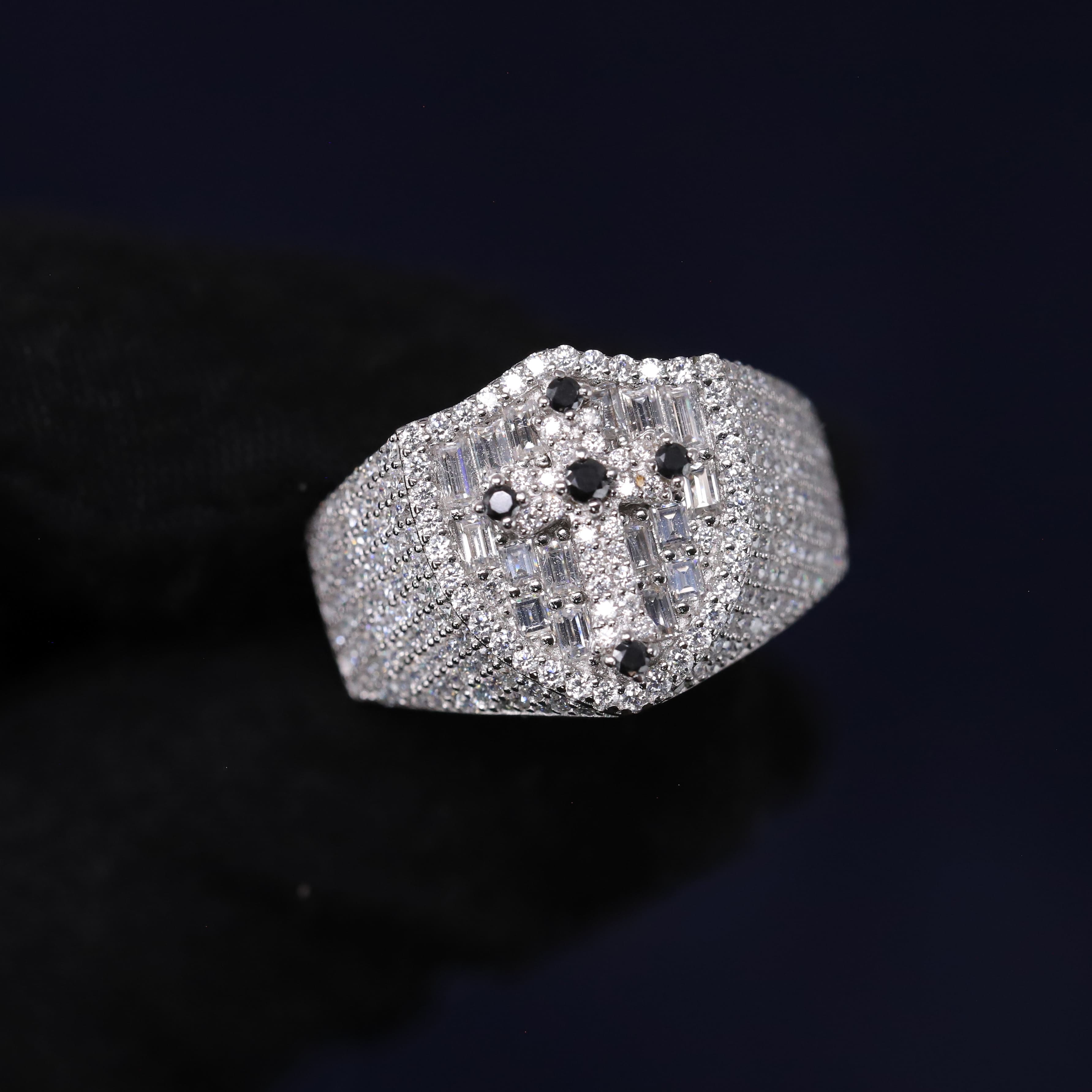 Men's Iced Out 2-3/4CT Moissanite Baguette Shield Cross Ring in Premium Sterling Silver