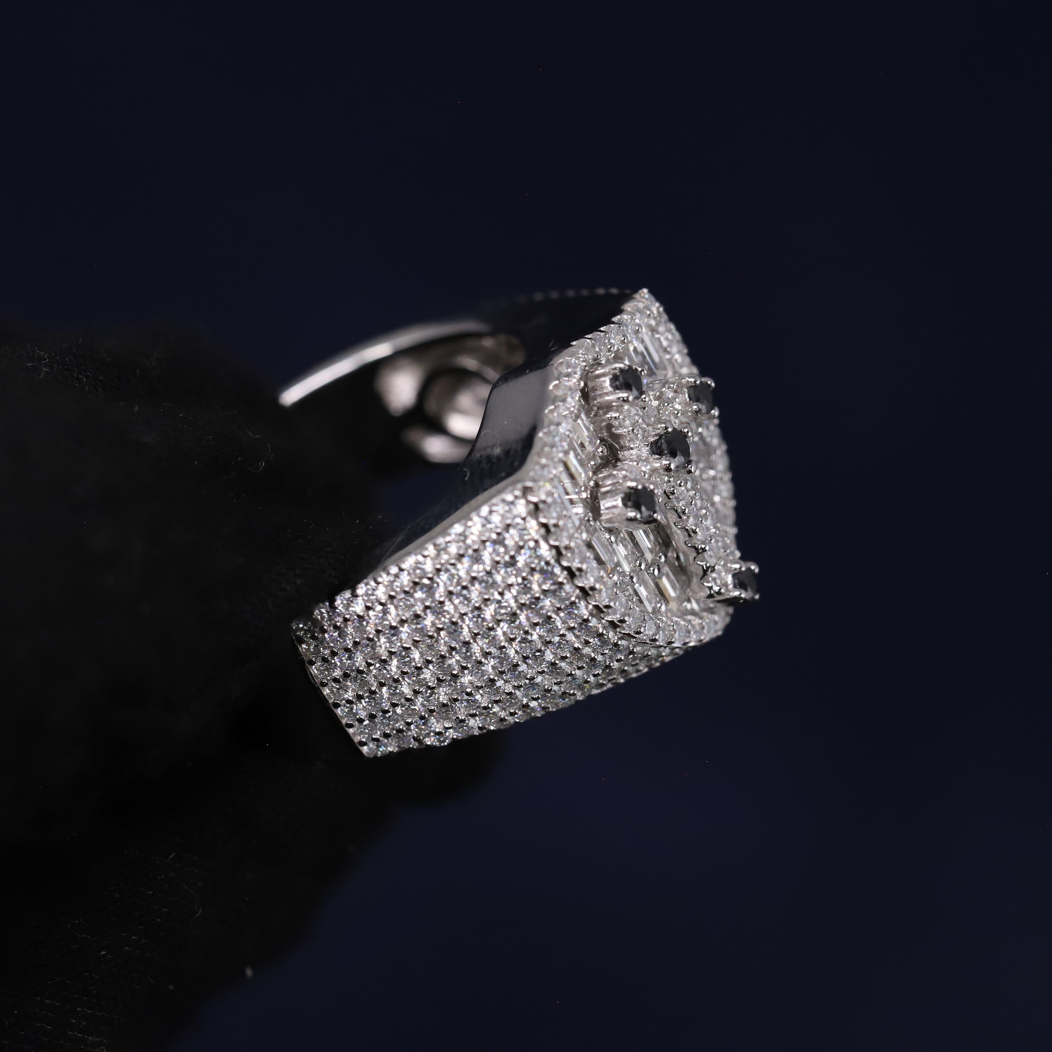 Men's Iced Out 2-3/4CT Moissanite Baguette Shield Cross Ring in Premium Sterling Silver