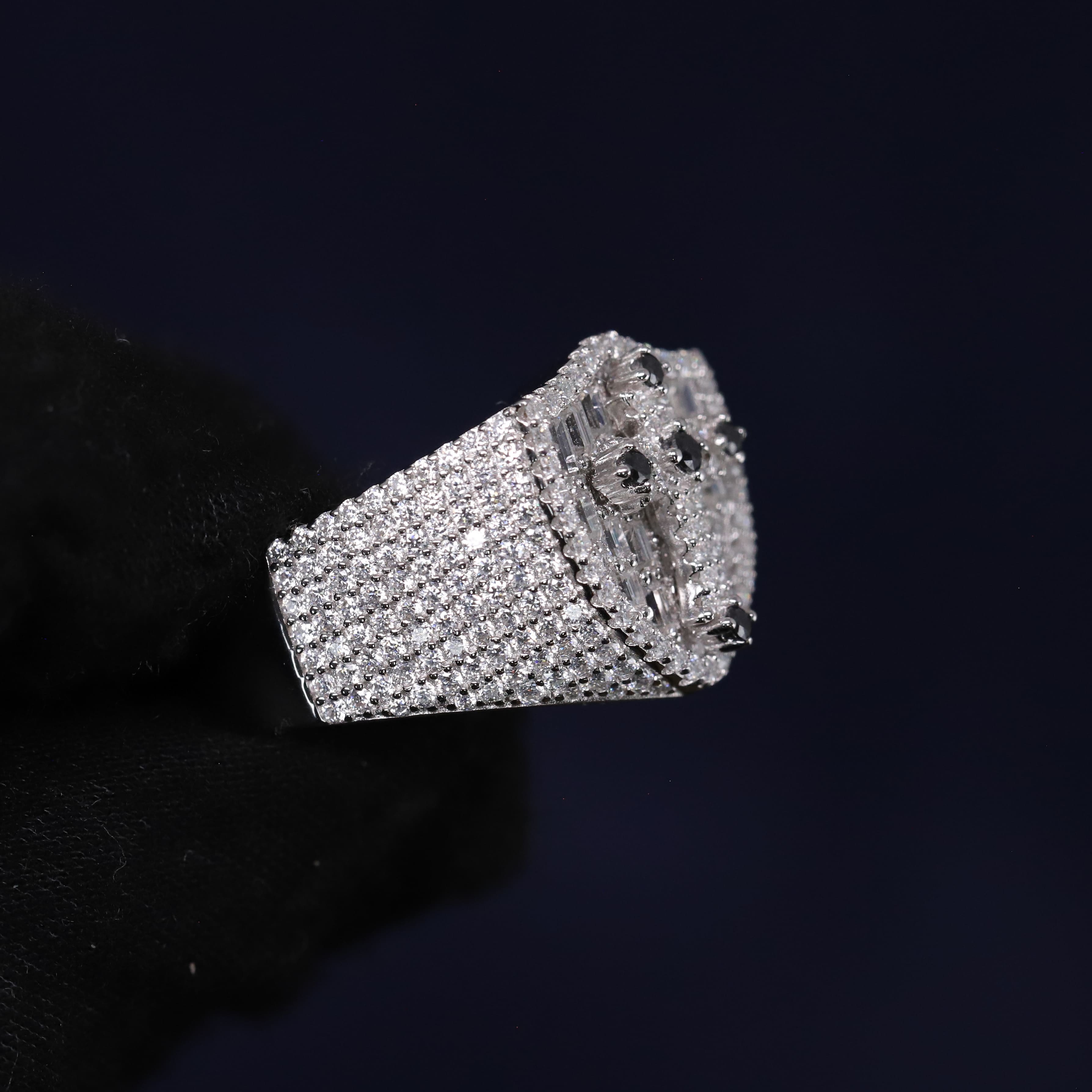 Men's Iced Out 2-3/4CT Moissanite Baguette Shield Cross Ring in Premium Sterling Silver