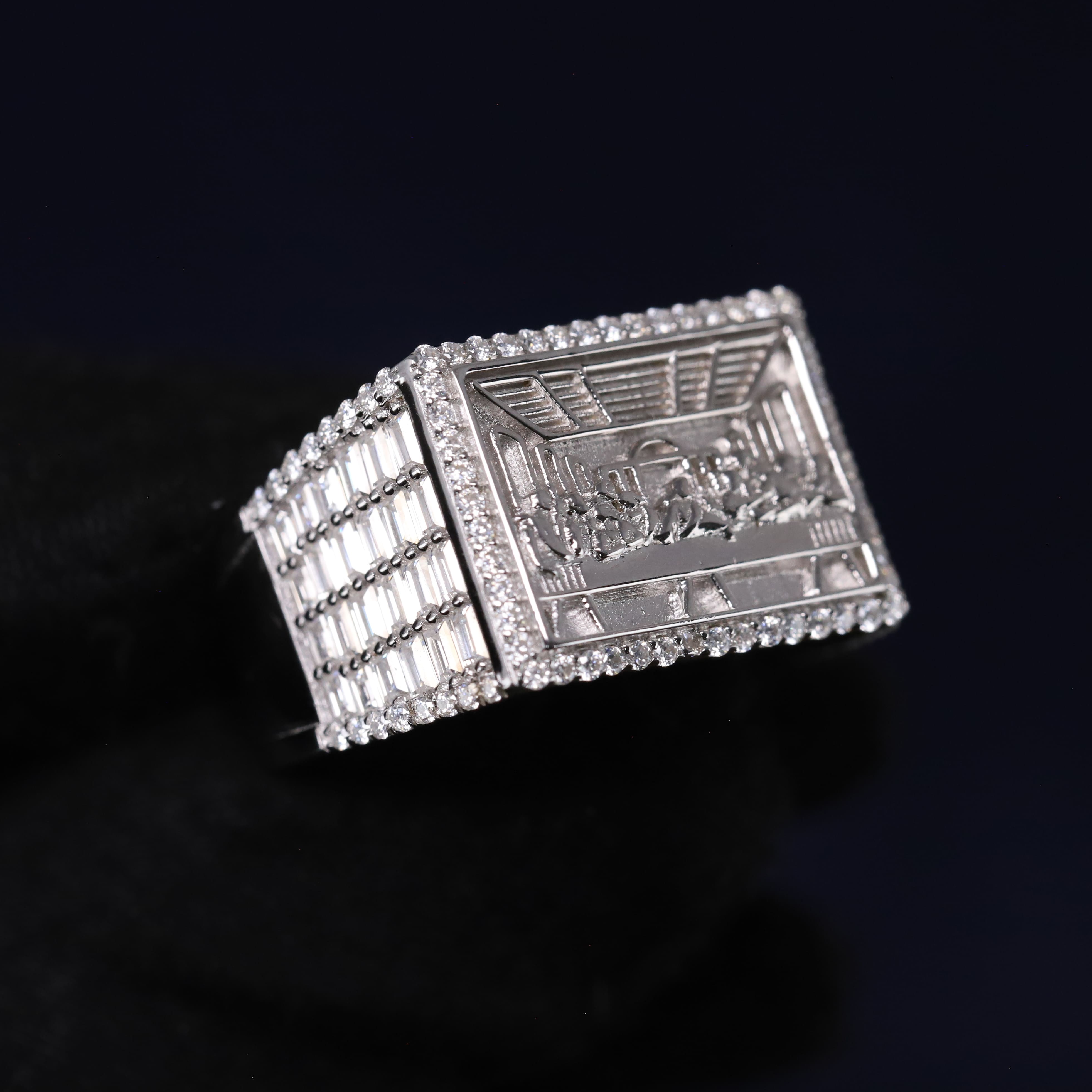 Men's Iced 2-5/8CT Moissanite Last Supper Signet Ring in Premium Sterling Silver