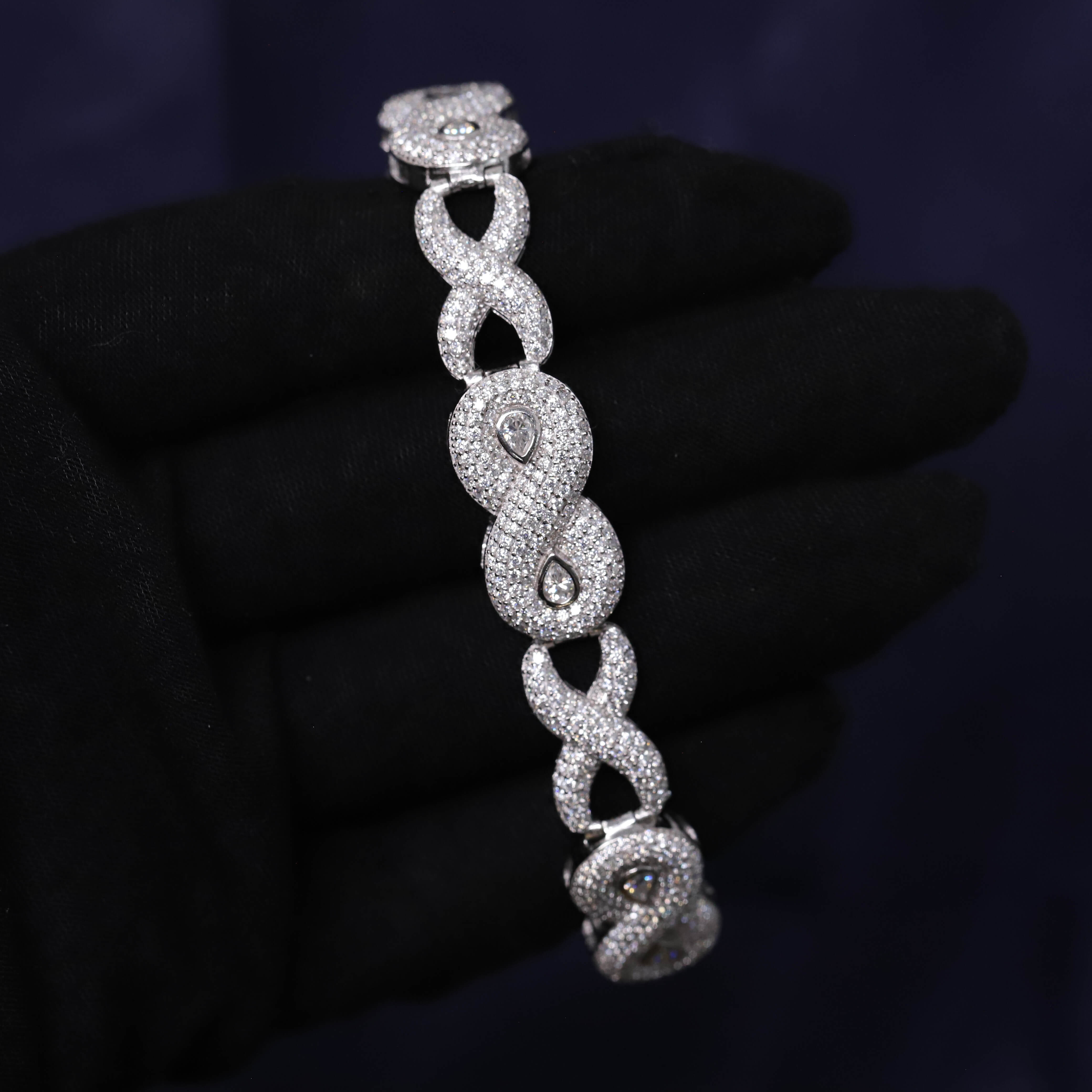 Iced Out 13.55CT Moissanite Infinity Link Bracelet in Premium Sterling Silver