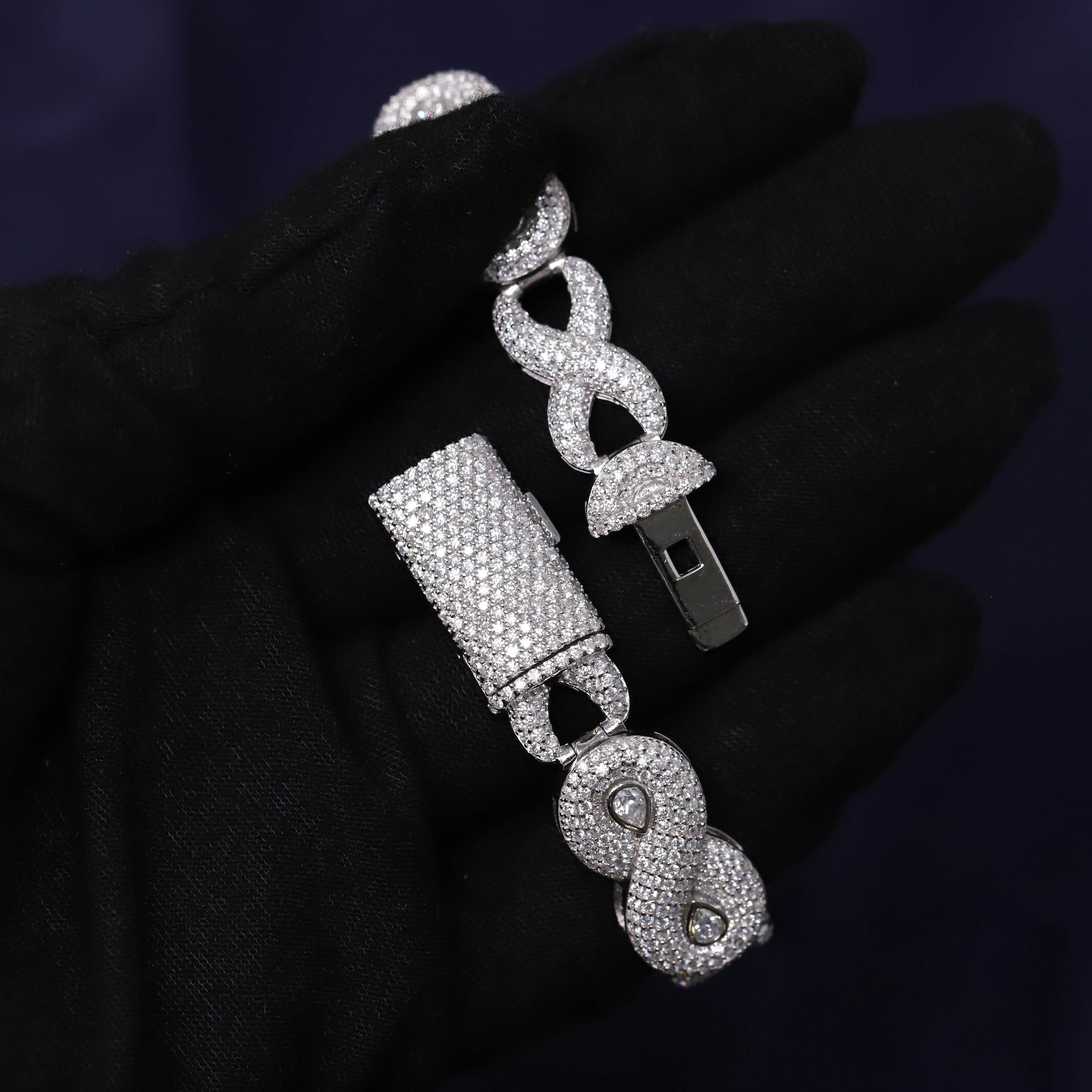 Iced Out 13.55CT Moissanite Infinity Link Bracelet in Premium Sterling Silver