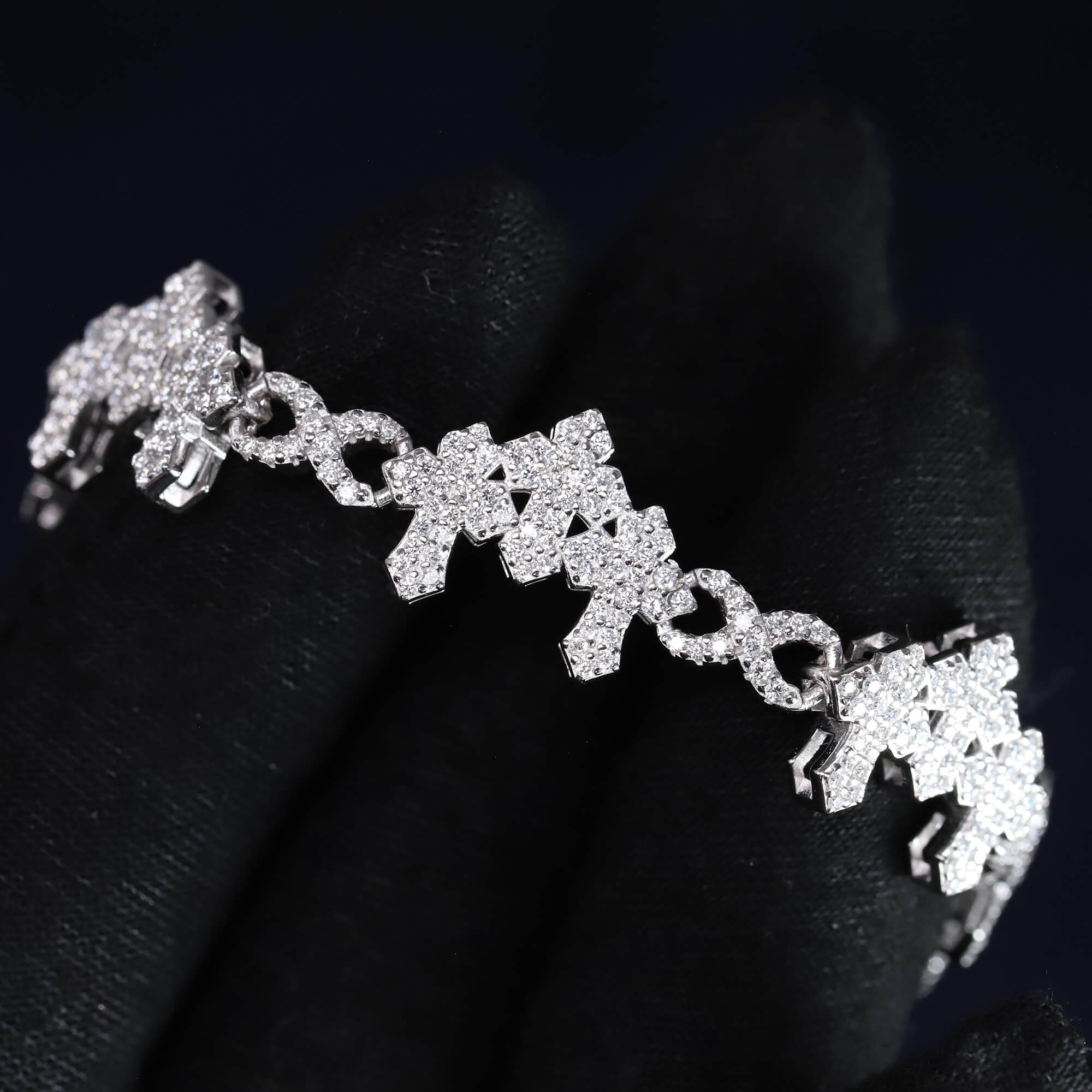 Iced Out 4.22CT Moissanite Triple Cross Link Bracelet in Premium Sterling Silver