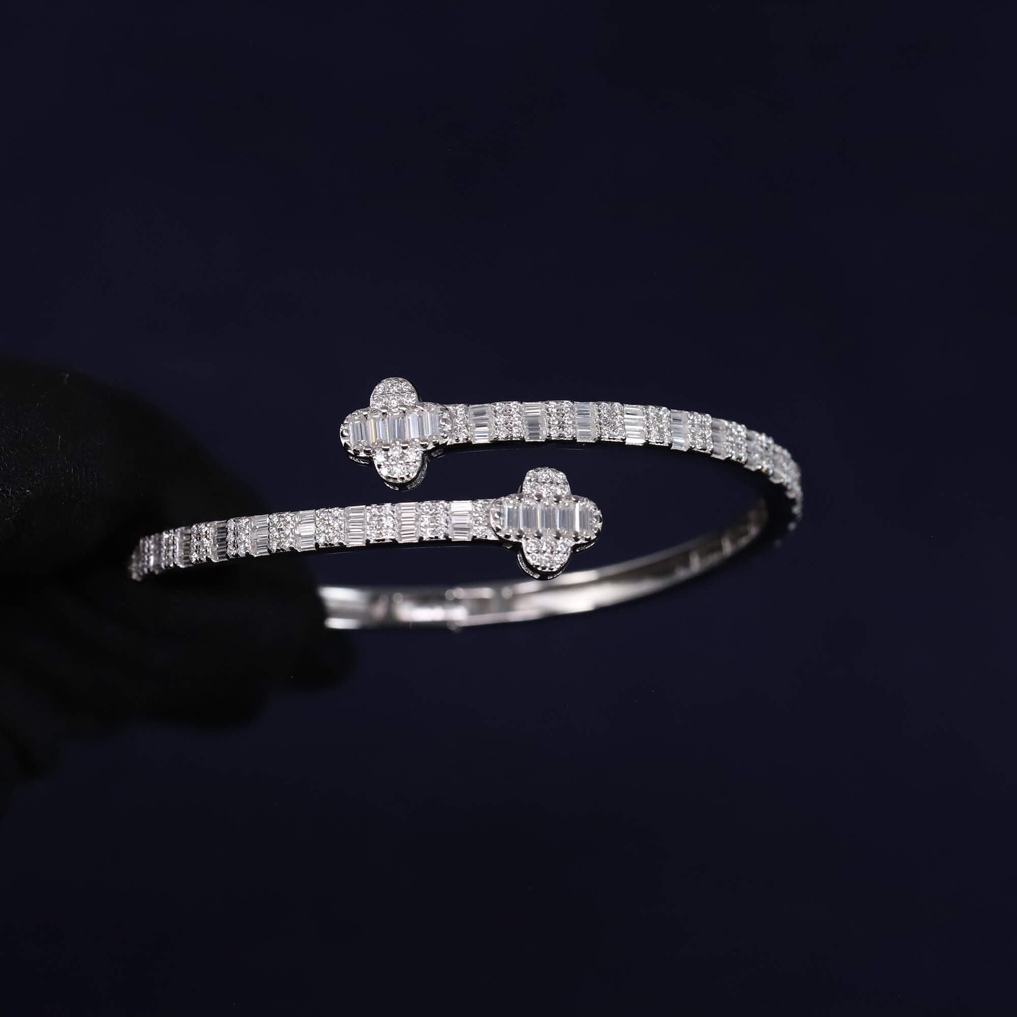 Iced Out 4.32CT Moissanite Baguette Open Cuff Bangle in Premium Sterling Silver