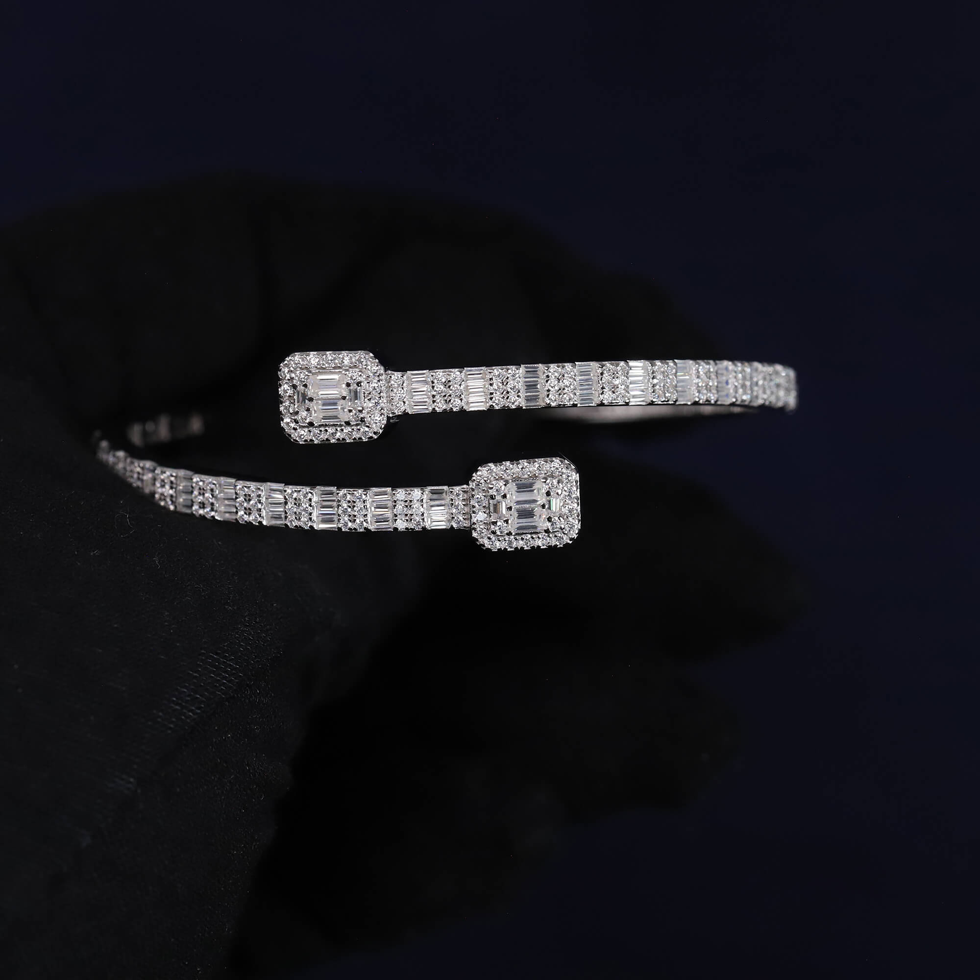 Iced Out 4.37CT Moissanite Baguette Open Cuff Bangle in Premium Sterling Silver