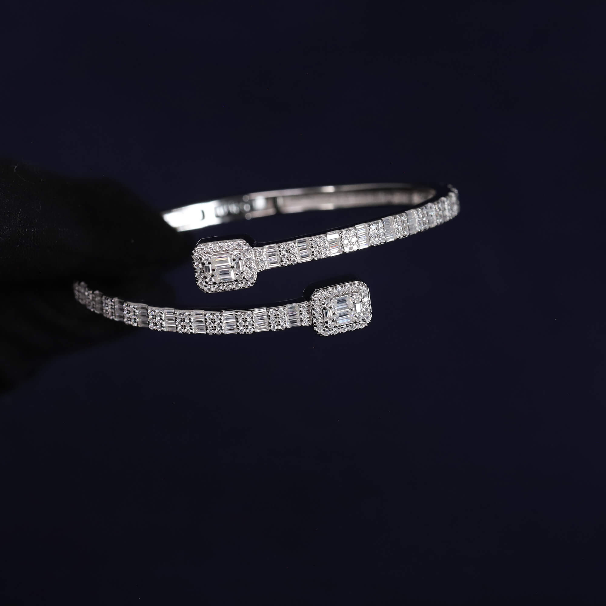 Iced Out 4.37CT Moissanite Baguette Open Cuff Bangle in Premium Sterling Silver
