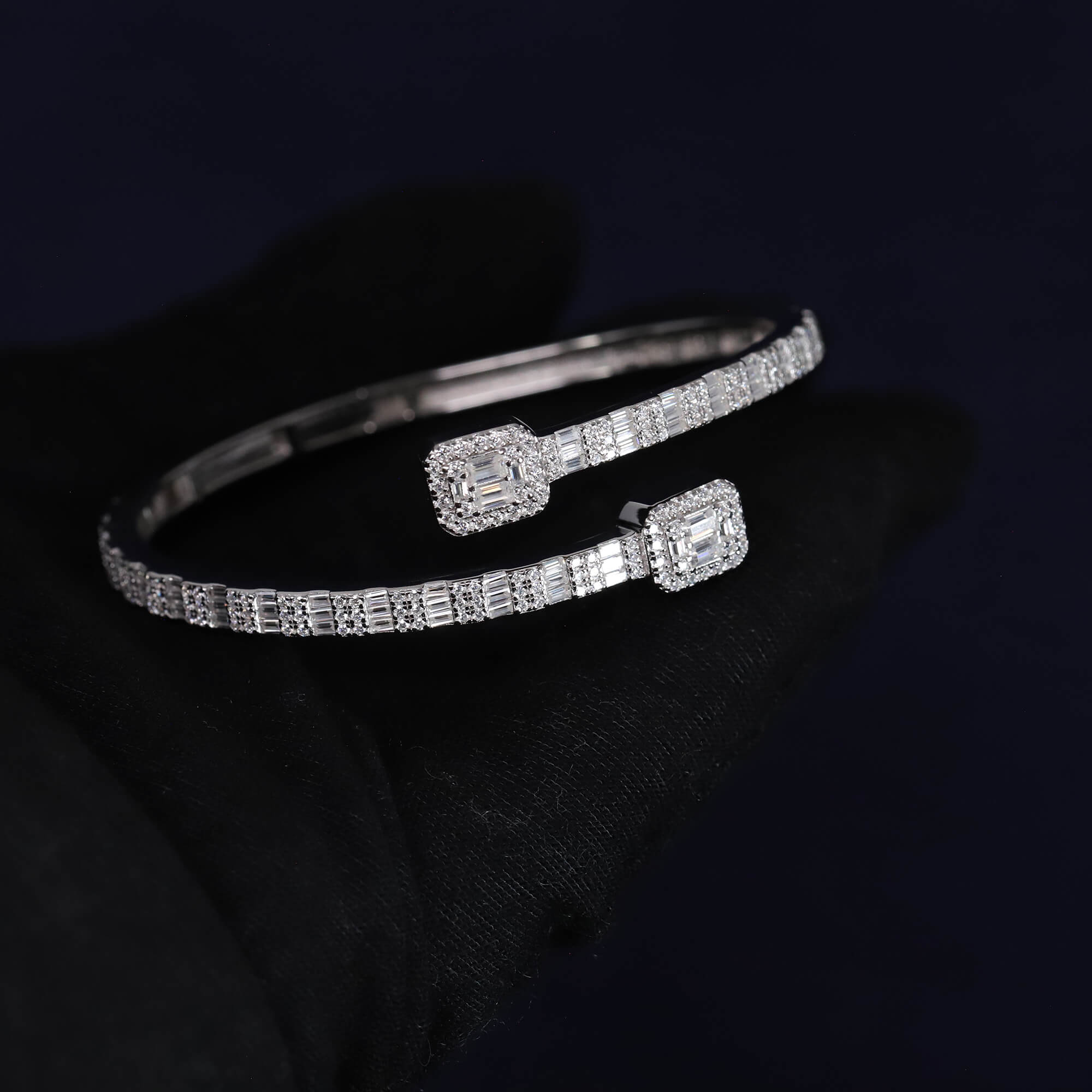Iced Out 4.37CT Moissanite Baguette Open Cuff Bangle in Premium Sterling Silver