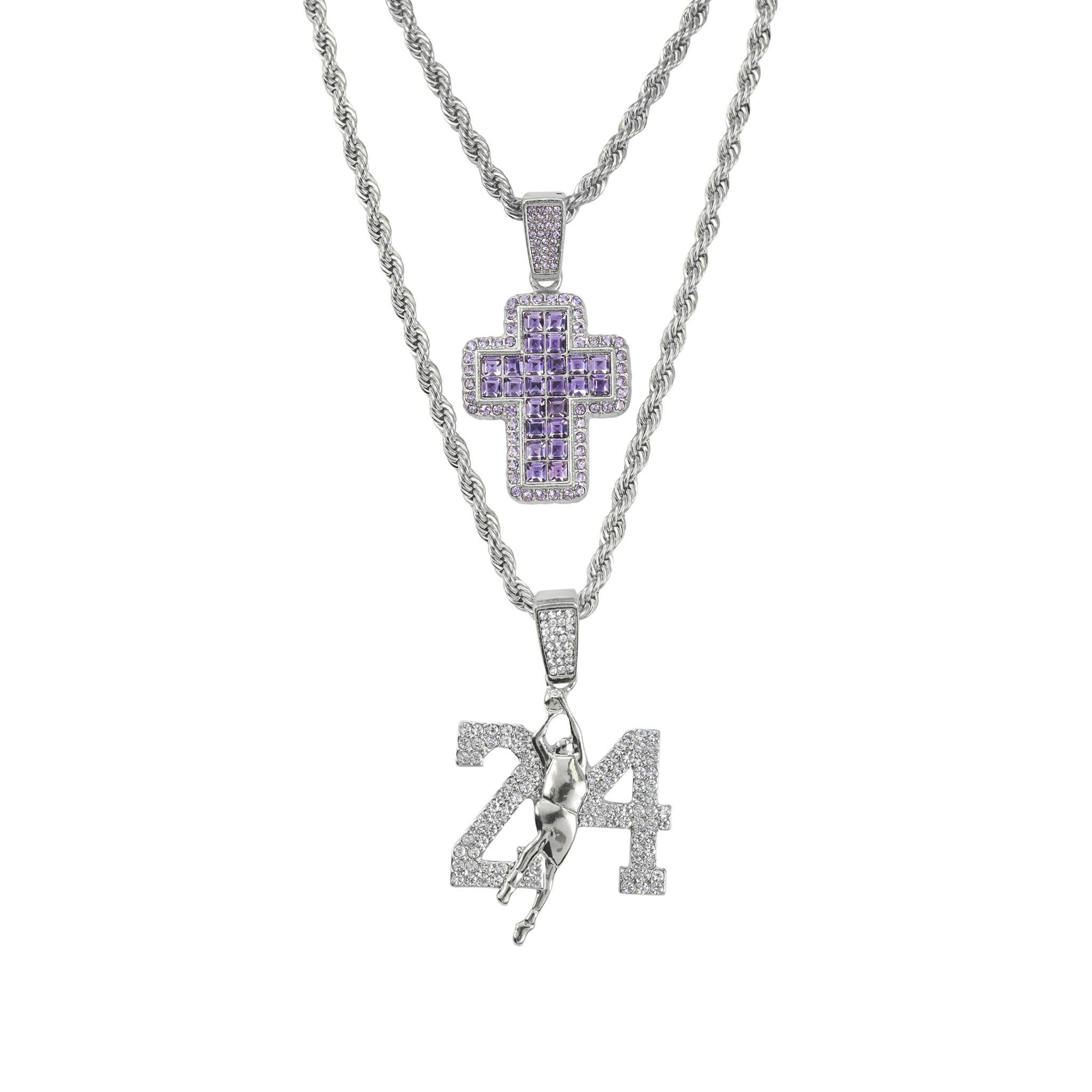 Men's Iced Out Hip Hop Pendant Necklace - 2 Piece Set