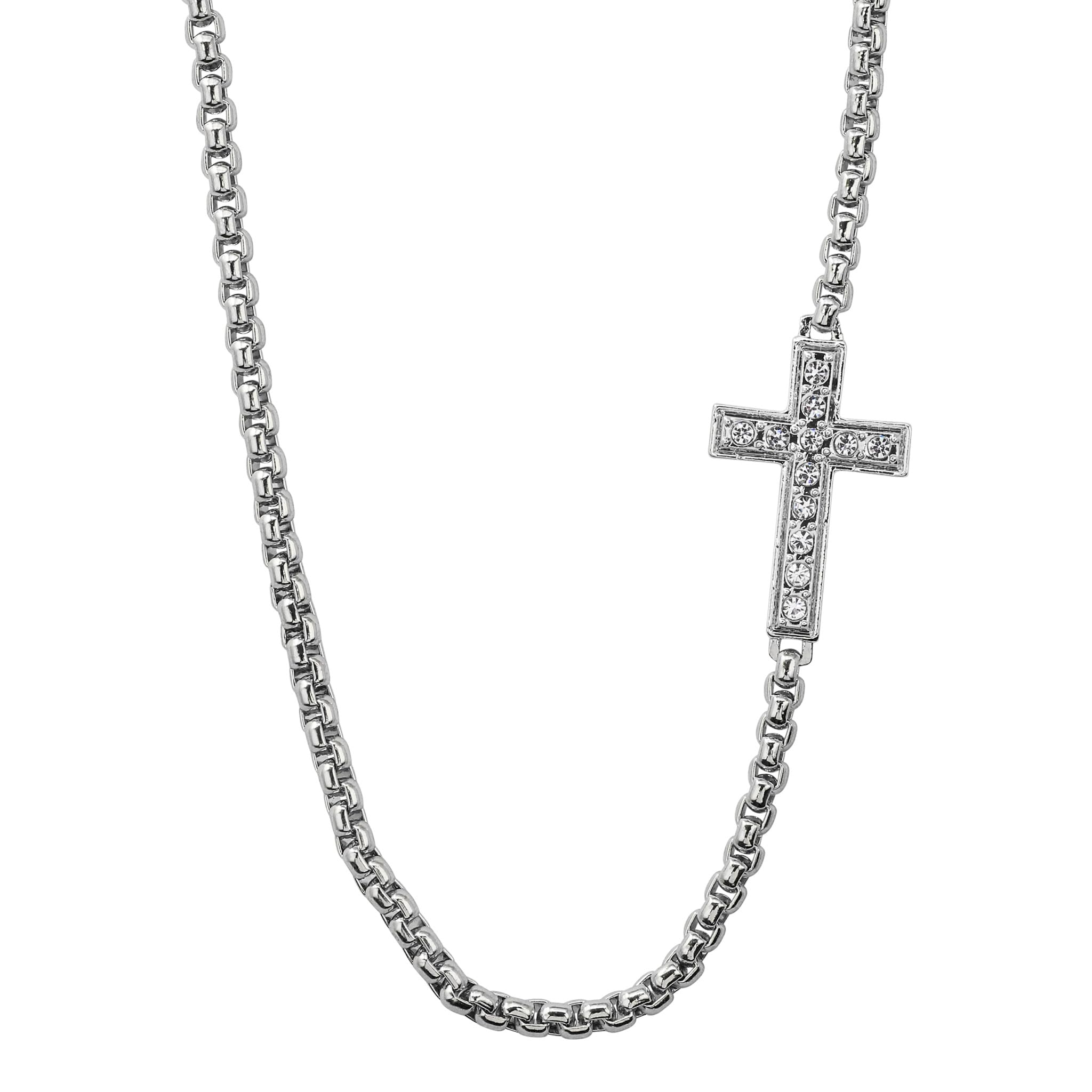 Men's Iced Out Sideways Cross Pendant Necklace and Cuban Chain Set