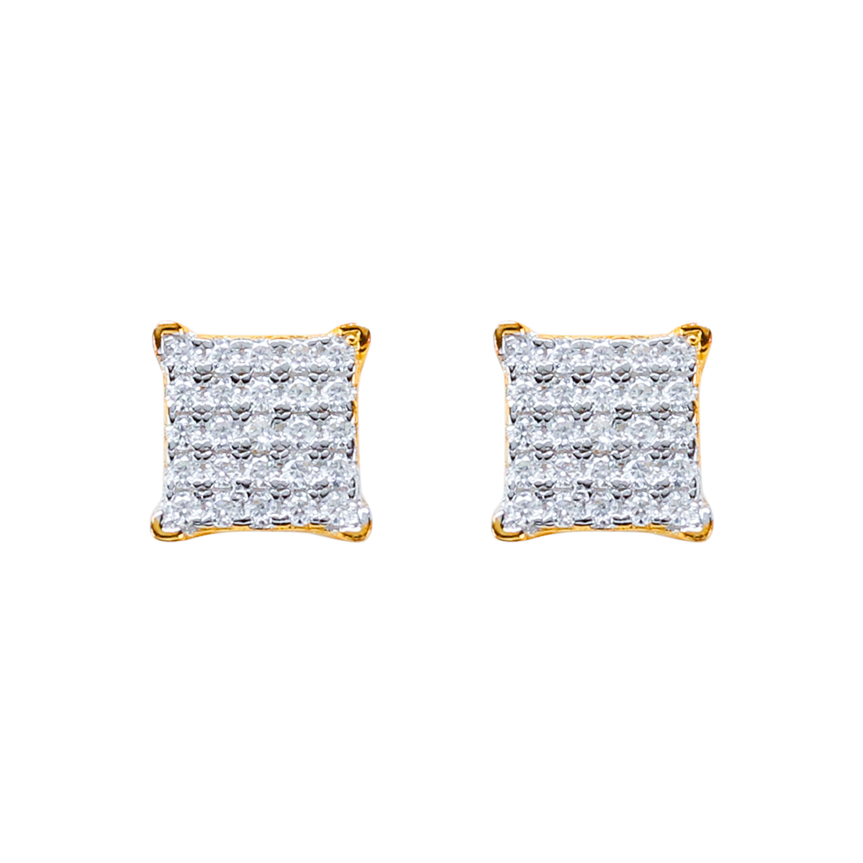 6mm Moissanite cluster earrings with square gold-trimmed sterling silver setting and diamond studs