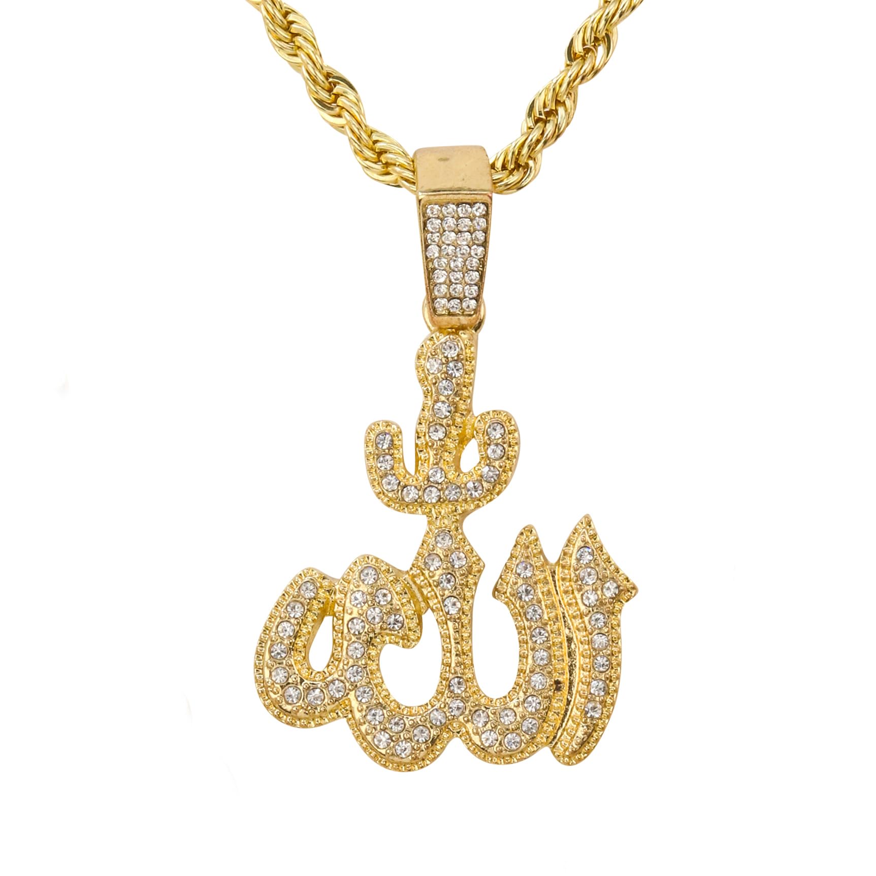 Men's Iced Out Allah Pendant Necklace and Cuban Chain Set