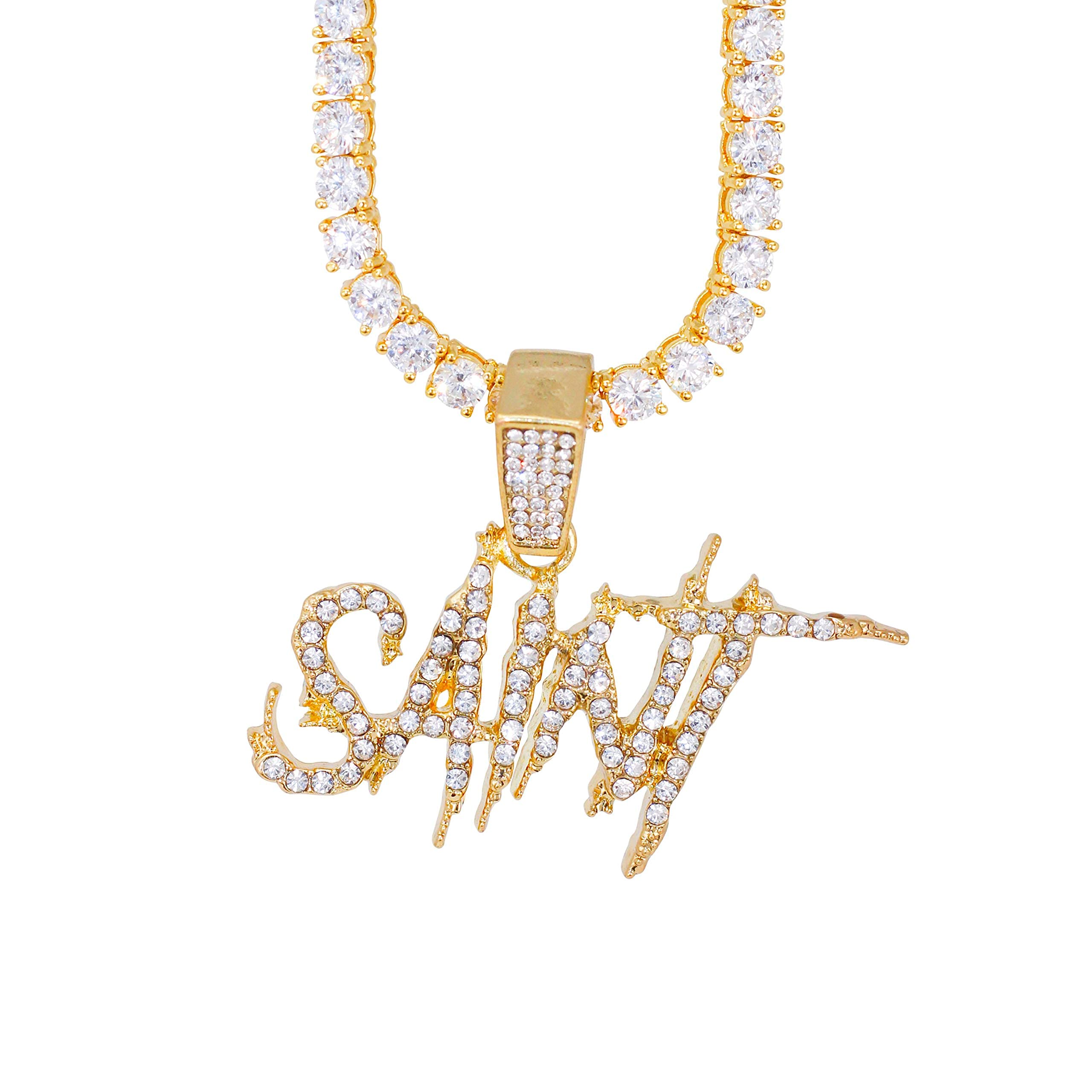 Iced Out Streetwear Pendant Necklace with Tennis Chain - 20 Inches