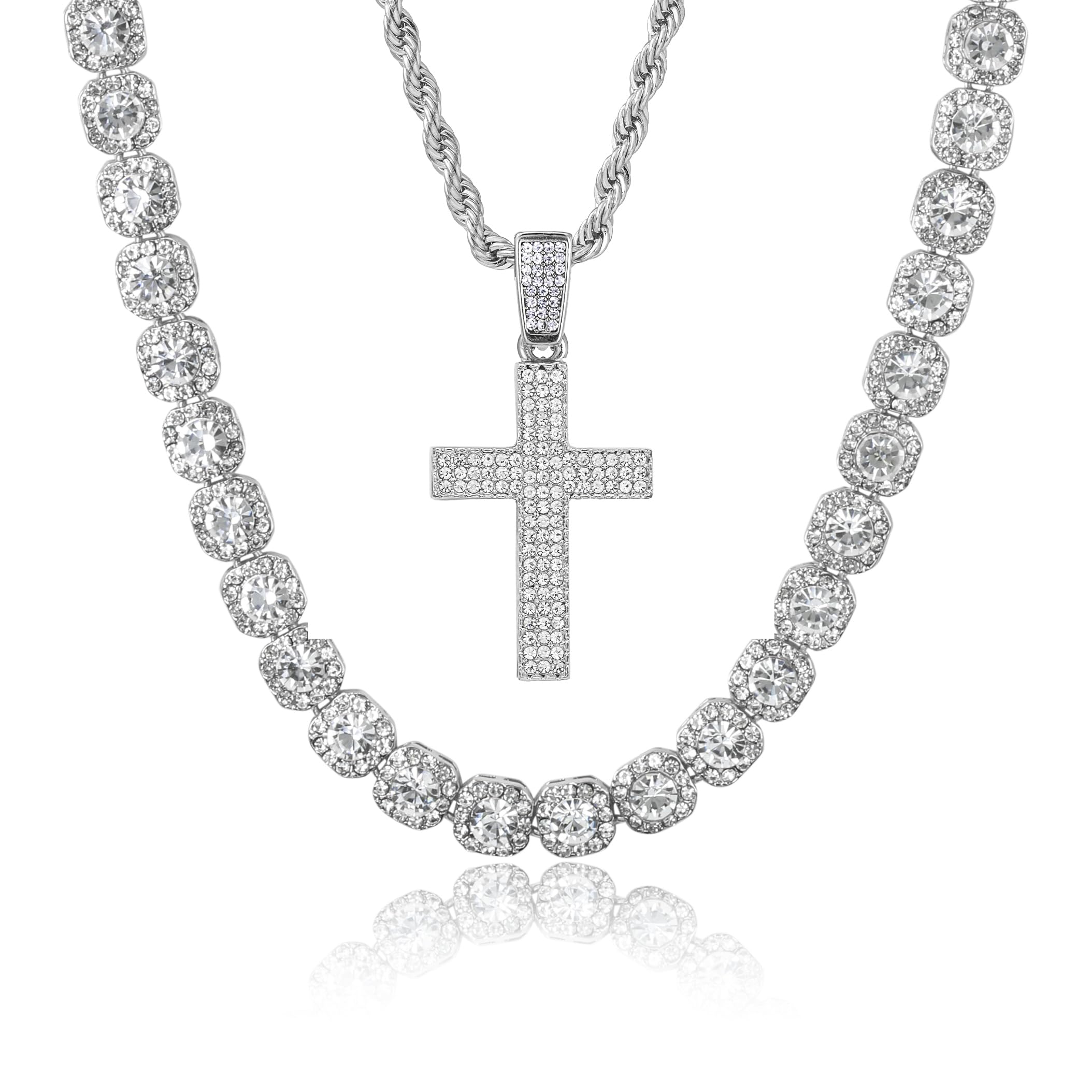 Men's Iced Out Pendant Necklace & Cluster Chain Set