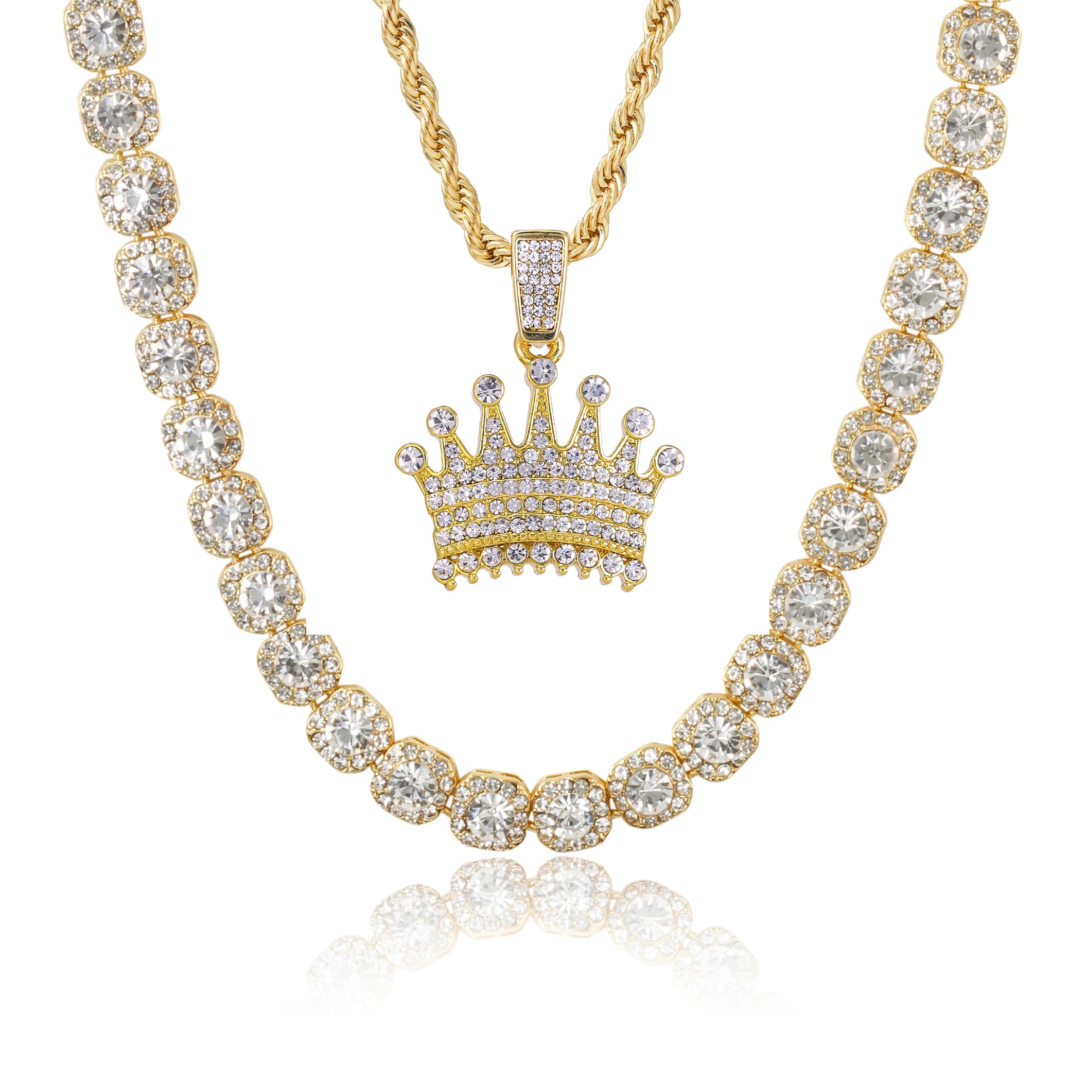 Men's Iced Out Pendant Necklace & Cluster Chain Set