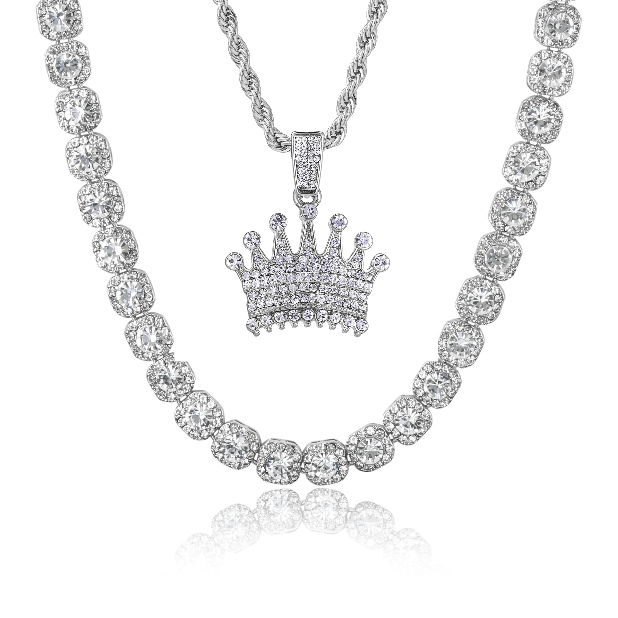 Men's Iced Out Pendant Necklace & Cluster Chain Set