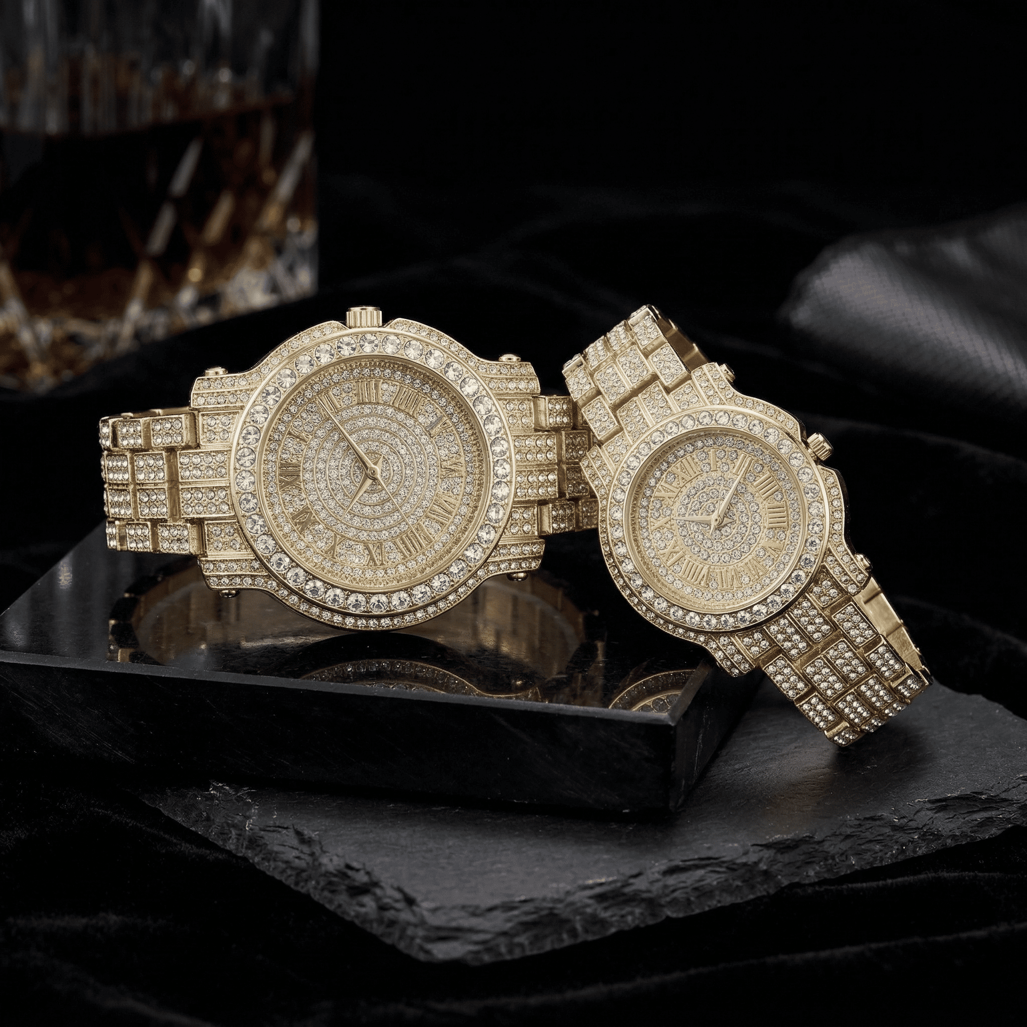 Iced Out His & Her Couple Watch Set