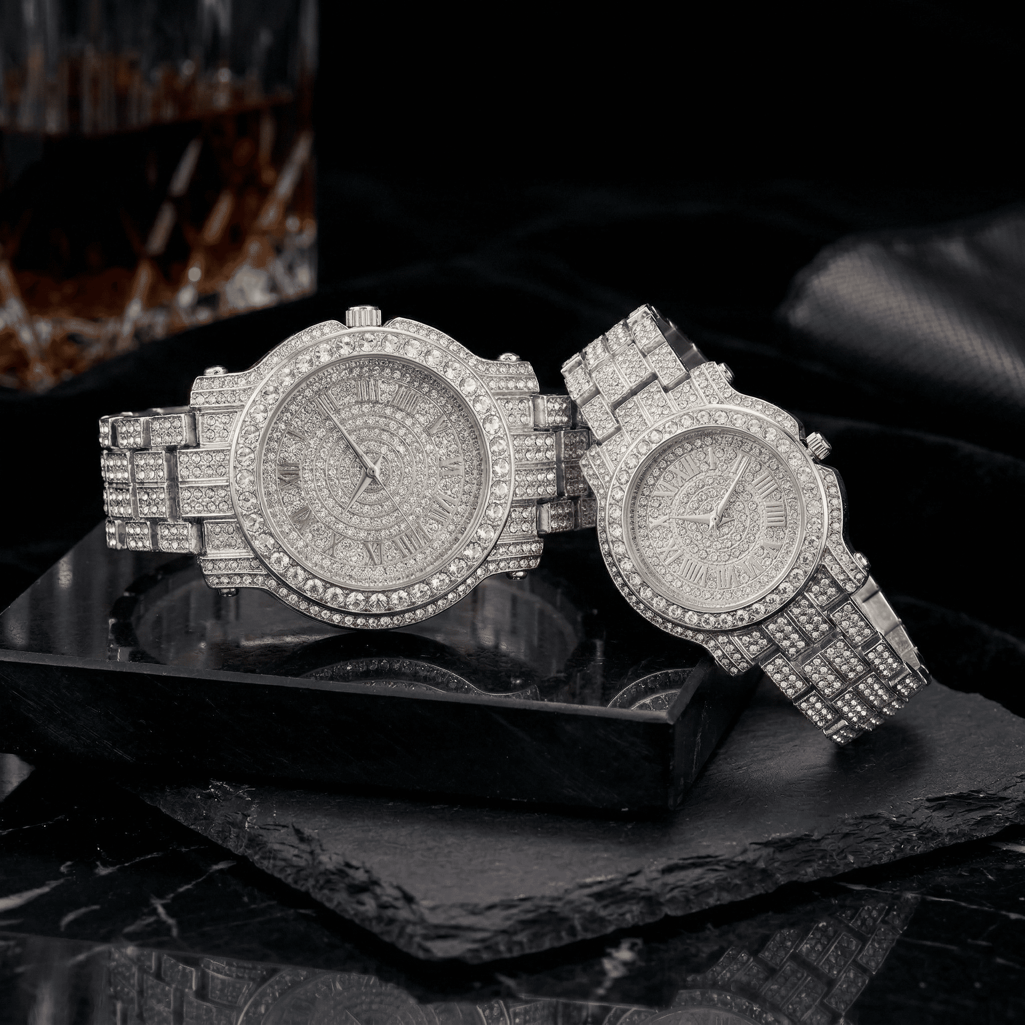 Iced Out His & Her Couple Watch Set