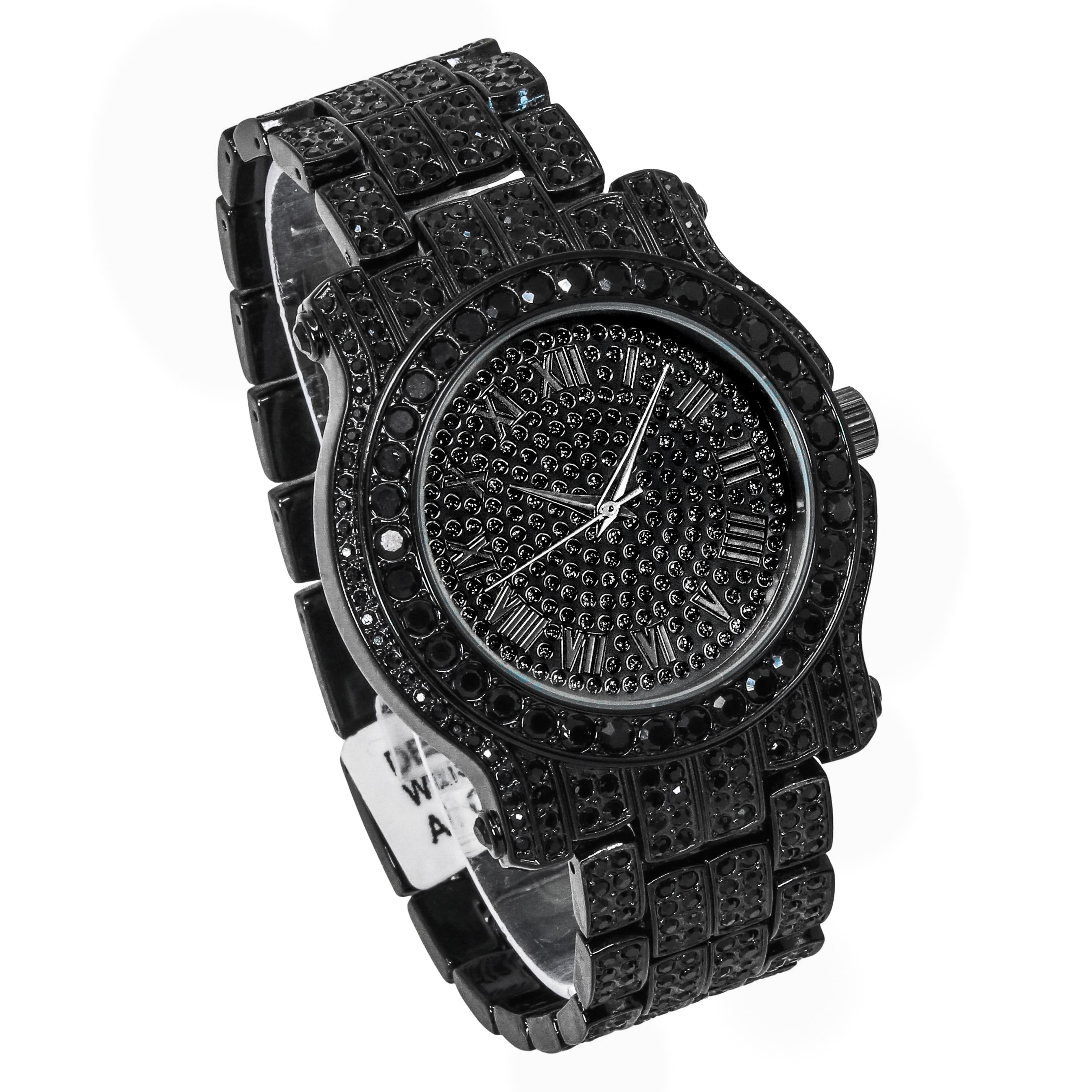 Men's 43mm Iced Out Roman Dial Watch - Metal Band, Quartz Movement