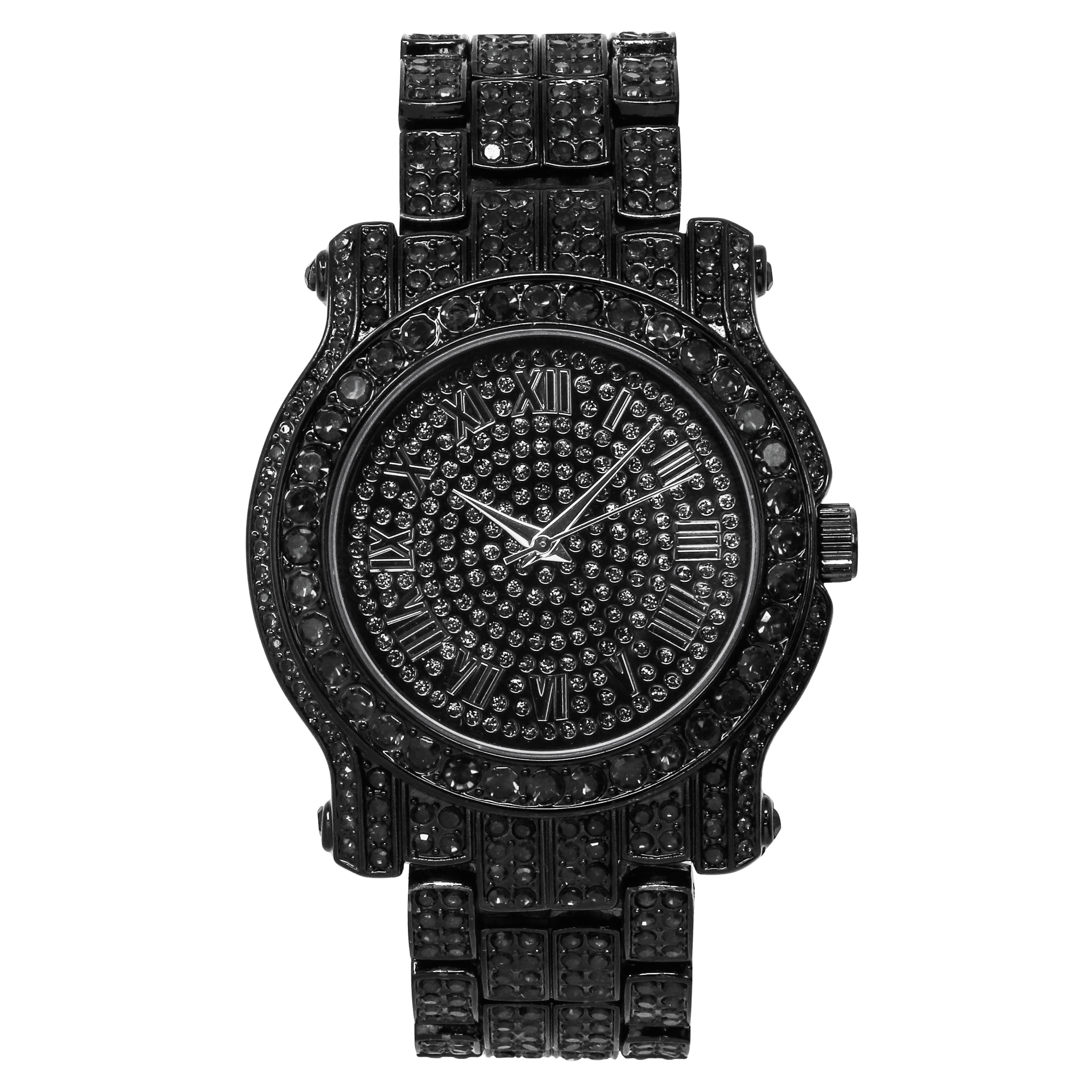 Men's 43mm Iced Out Roman Dial Watch - Metal Band, Quartz Movement