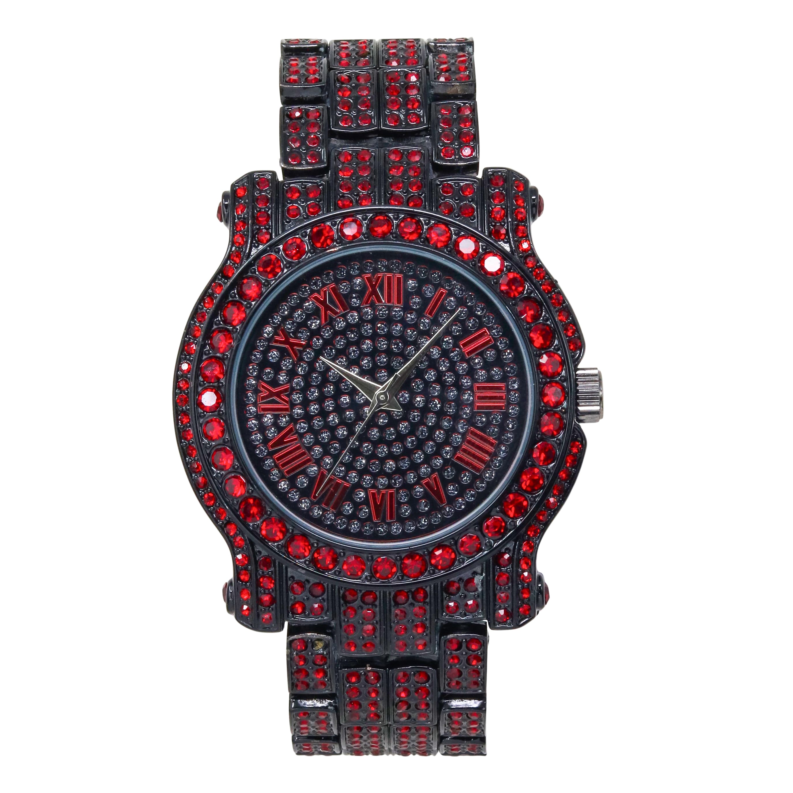 Men's 43mm Iced Out Roman Dial Watch - Metal Band, Quartz Movement
