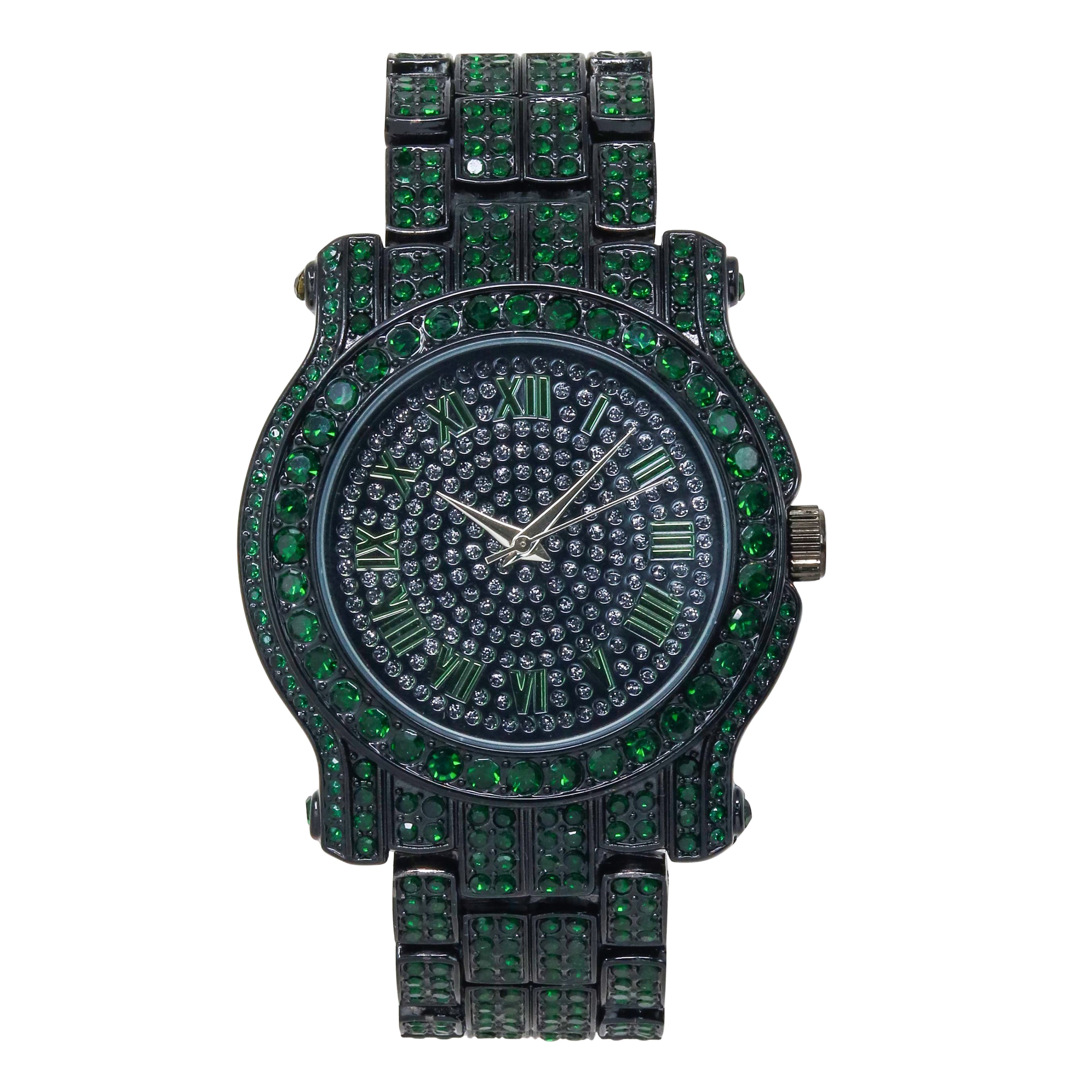 Men's 43mm Iced Out Roman Dial Watch - Metal Band, Quartz Movement