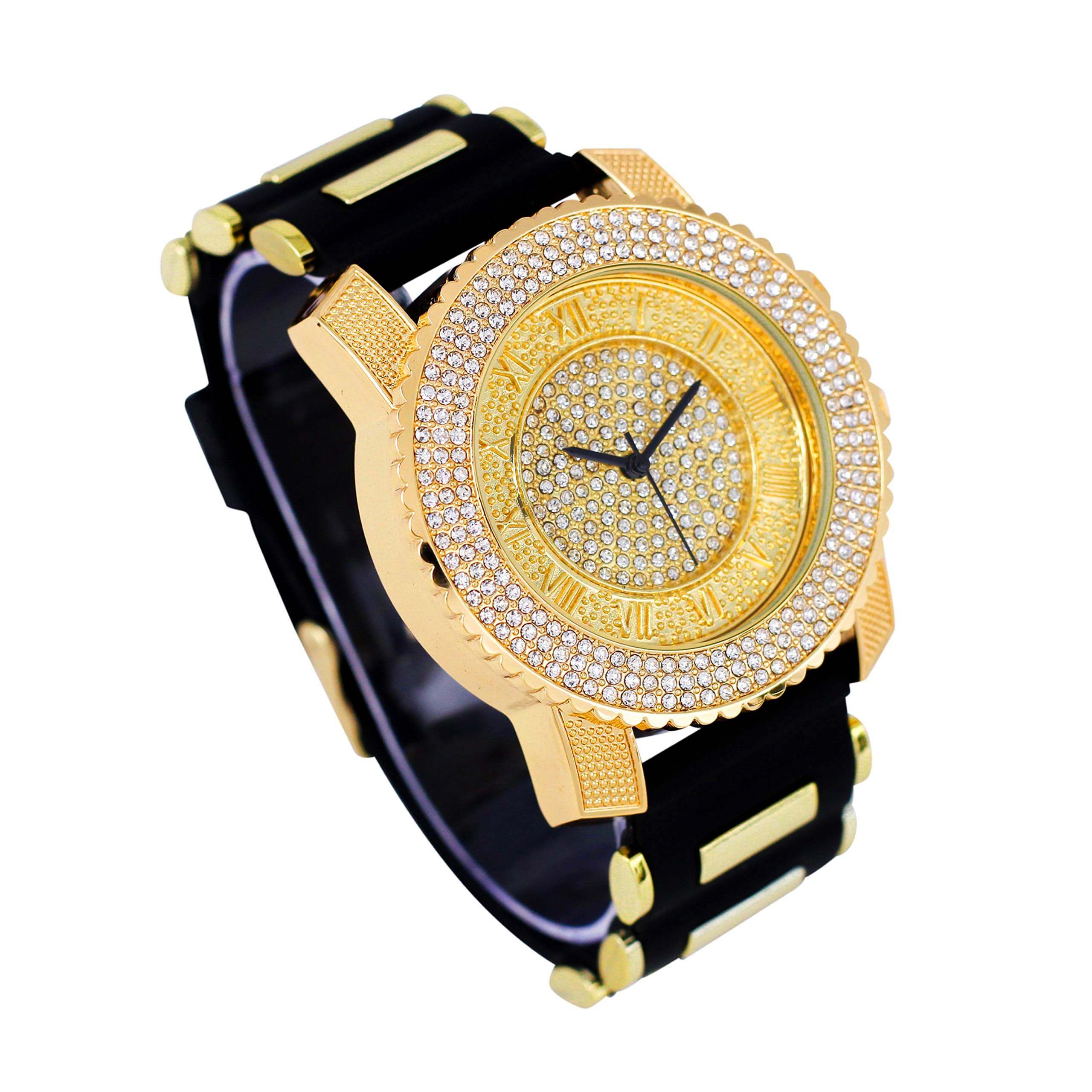 Men’s 41mm Iced Out Round Watch - Silicone Band, Quartz Movement