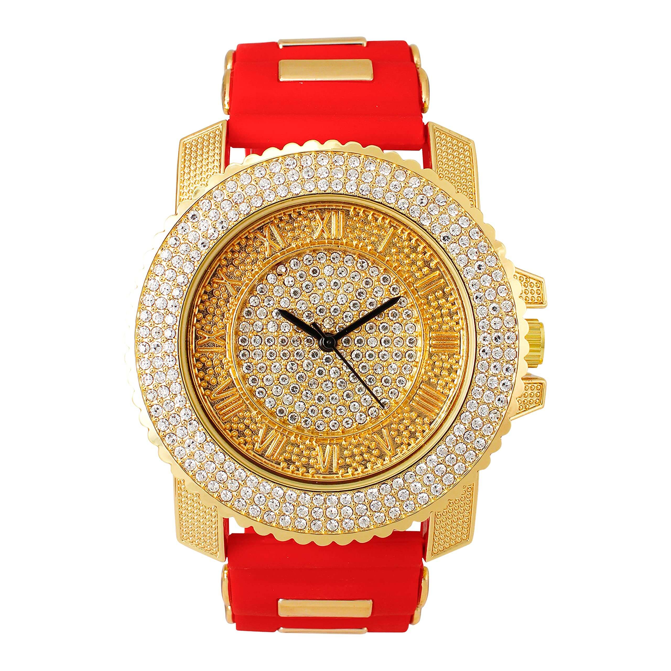 Men’s 41mm Iced Out Round Watch - Silicone Band, Quartz Movement
