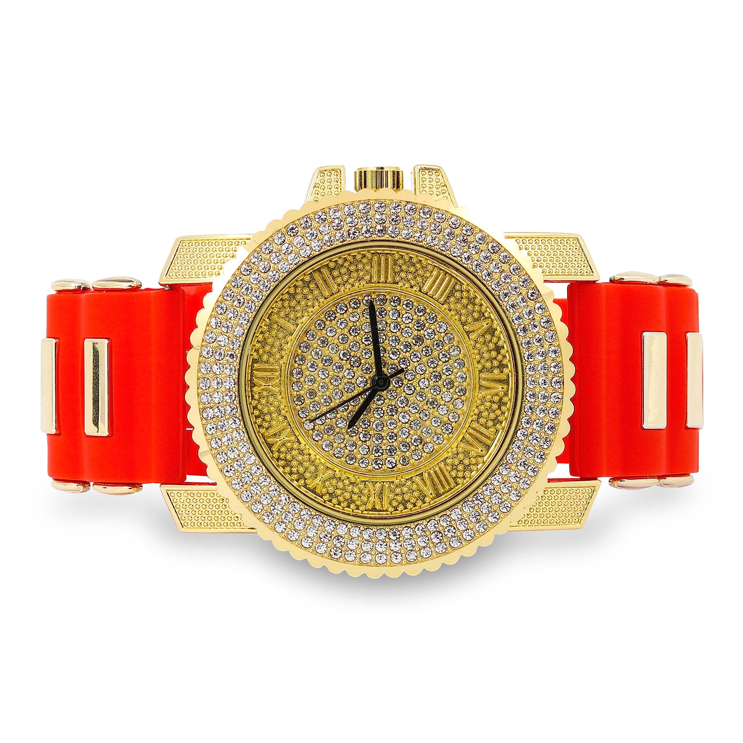 Men’s 41mm Iced Out Round Watch - Silicone Band, Quartz Movement
