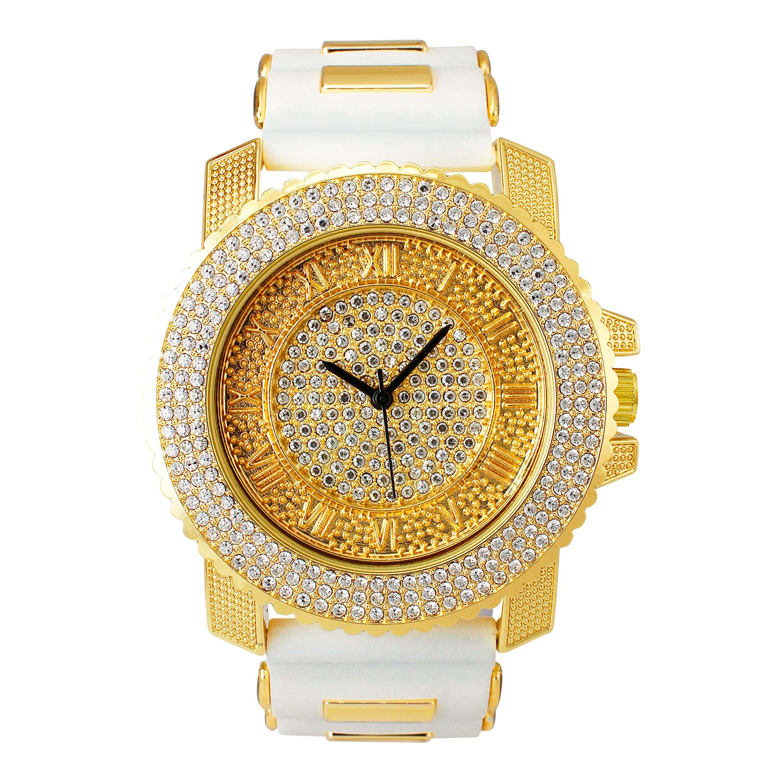 Men’s 41mm Iced Out Round Watch - Silicone Band, Quartz Movement