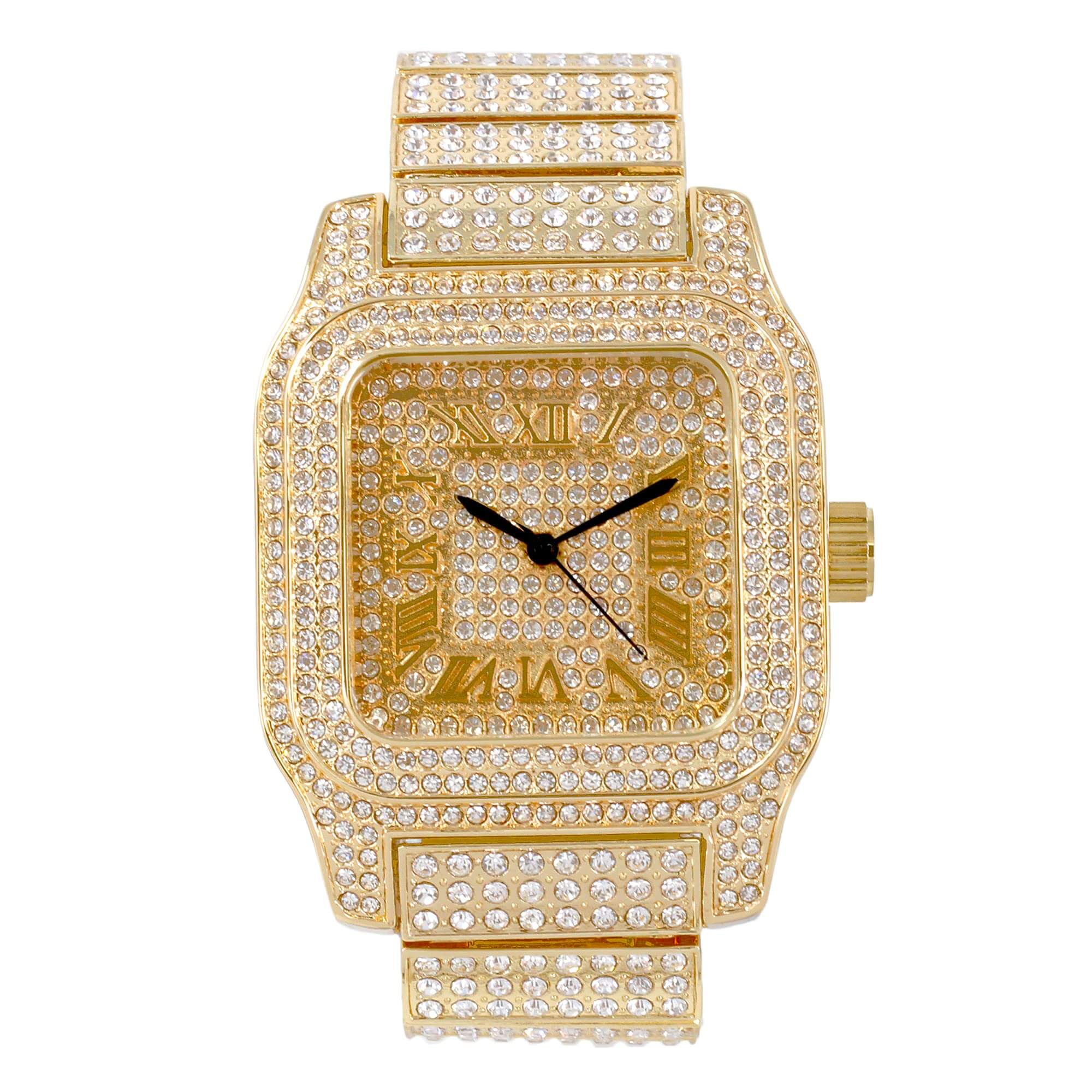 Men's 45mm Square Iced Out Watch - Metal Band, Quartz Movement