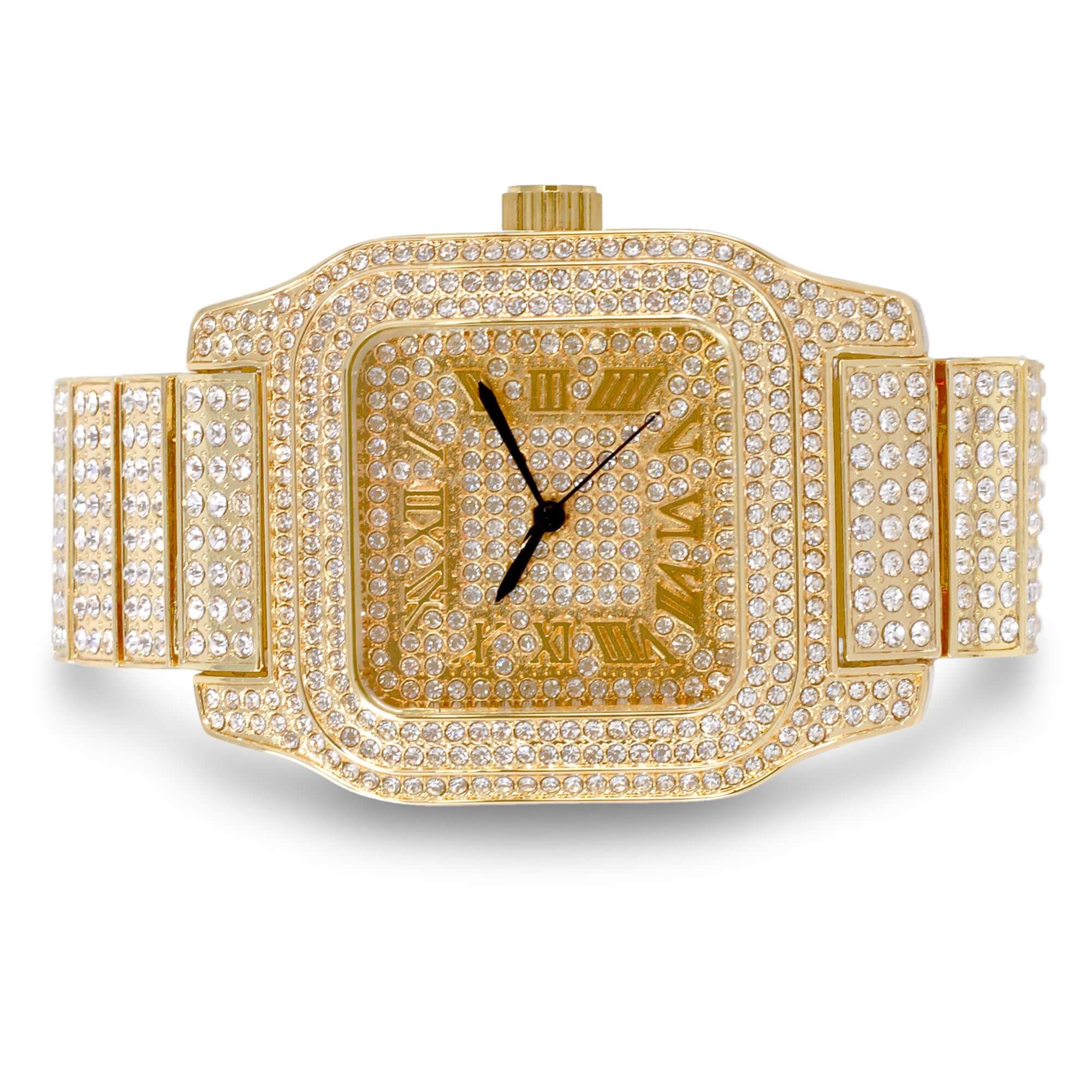 Men's 45mm Square Iced Out Watch - Metal Band, Quartz Movement