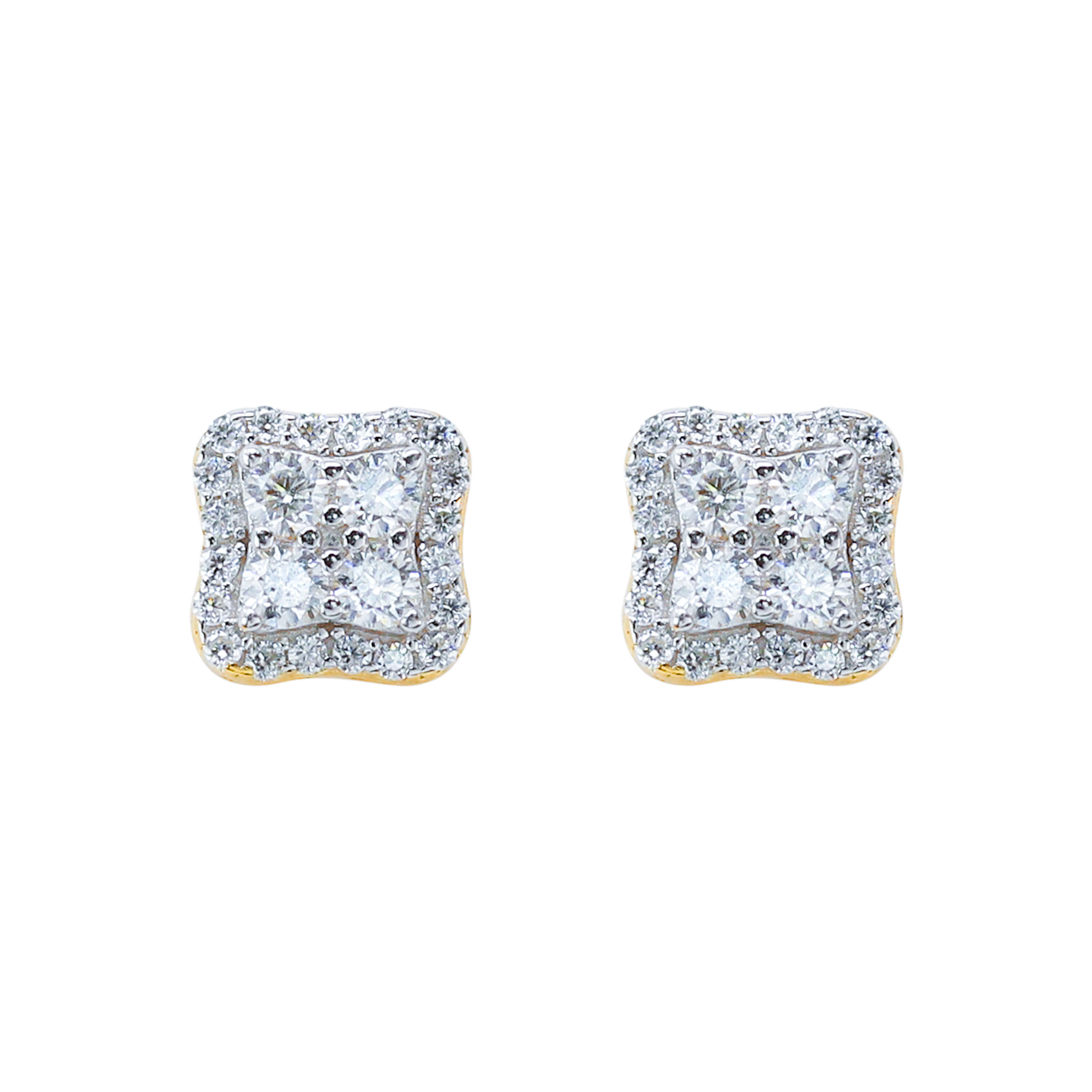 7mm moissanite cluster earrings in sterling silver with cushion-shaped diamond halo design.