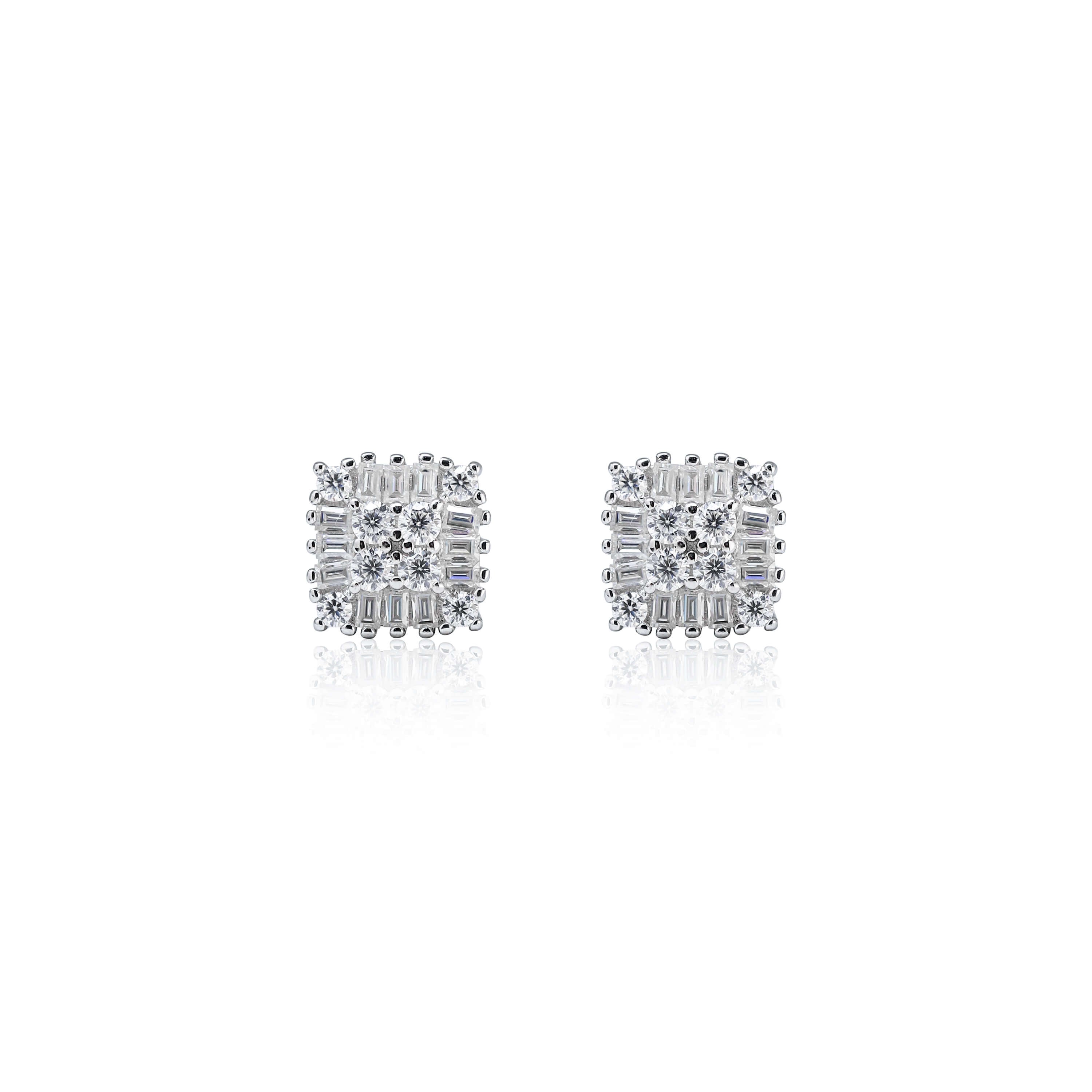 7mm square moissanite cluster earrings in silver with sparkling 0.71ct diamond studs.
