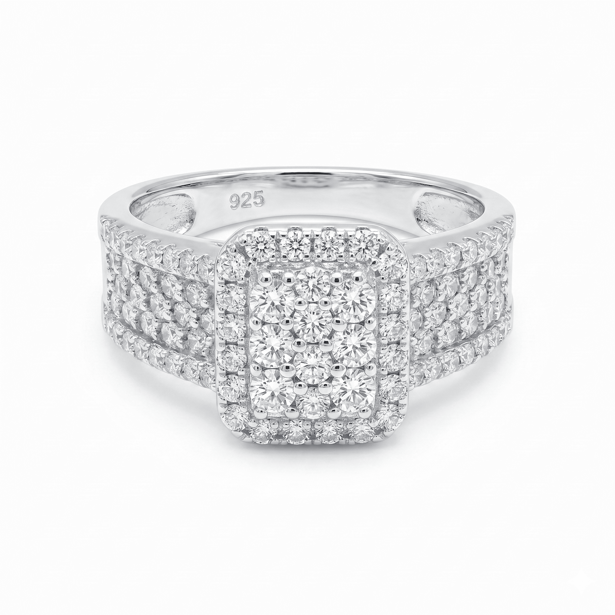 Iced Out 1.24CT Moissanite Rectangular Cluster Ring in Premium Sterling Silver