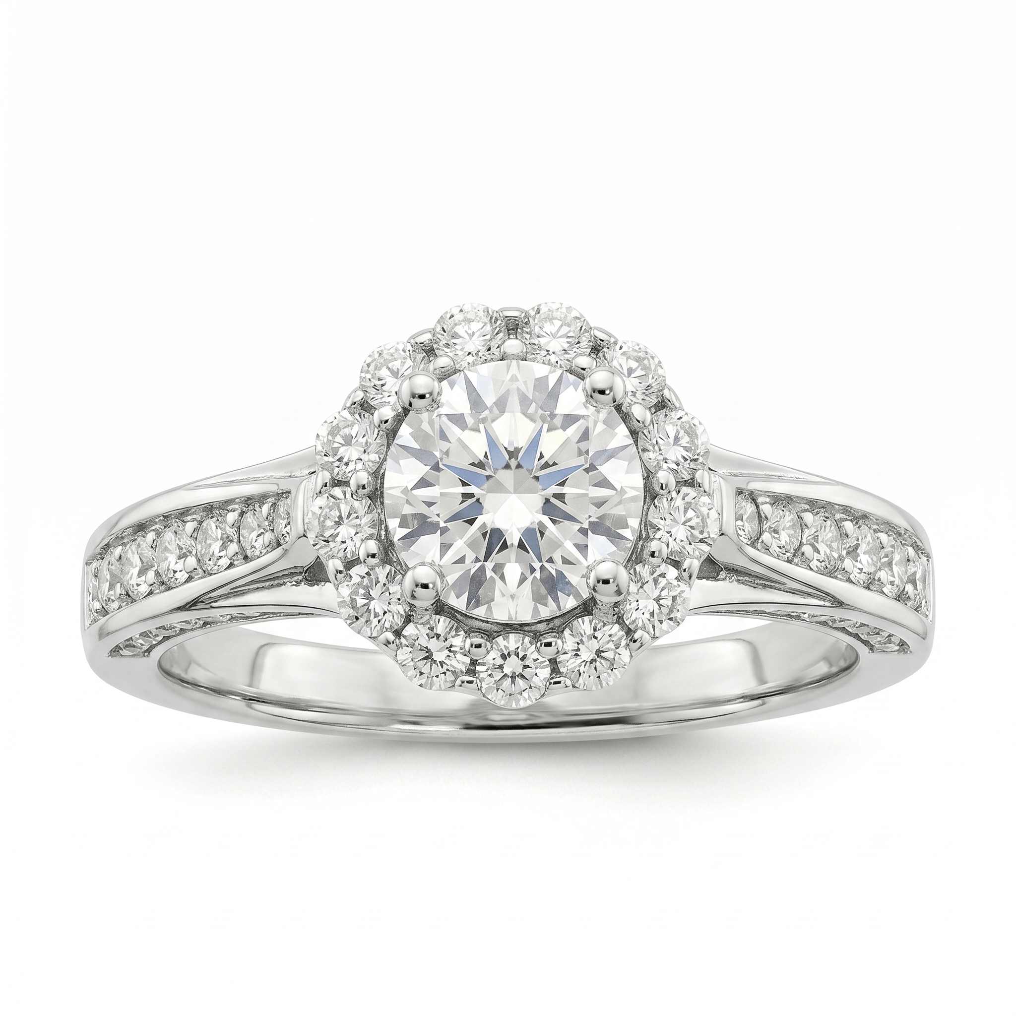 Iced Out 1.36ct Moissanite Round Halo Ring in Premium Sterling Silver