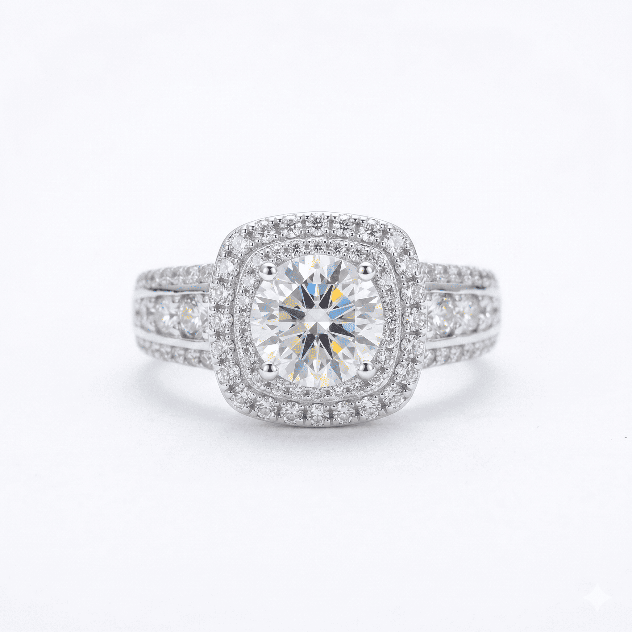 Iced Out 1.92ct Moissanite Cushion Cut Double Halo Ring in Premium Sterling Silver