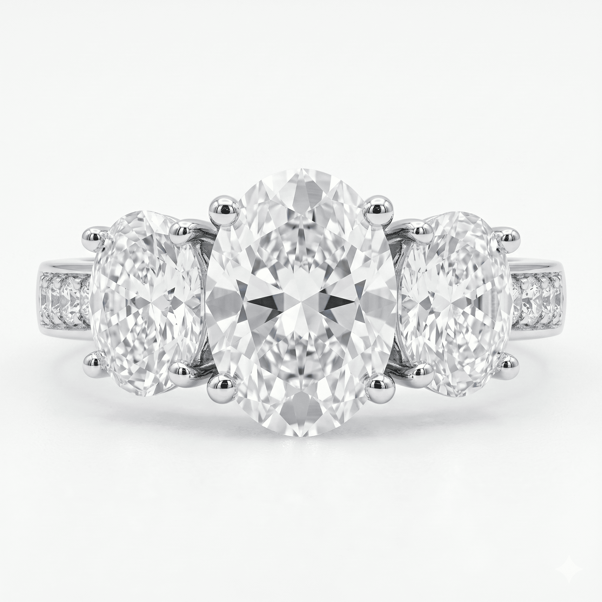 Iced Out 3.15ct Moissanite Oval Cut Three Stone Ring in Premium Sterling Silver