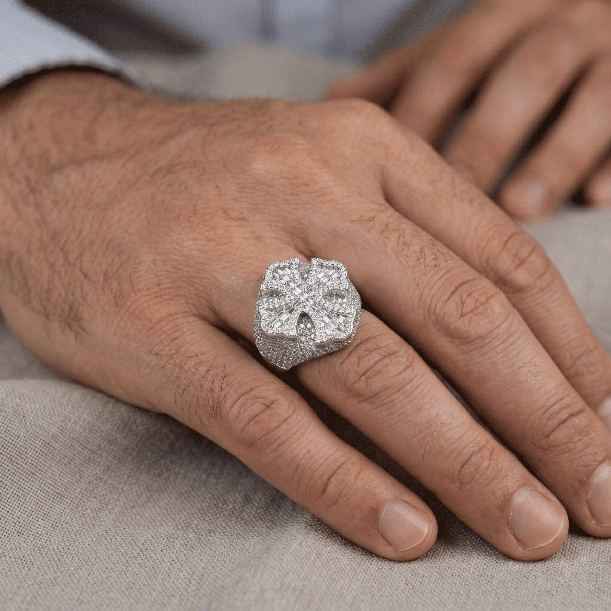 Iced Out 6.28CT Moissanite Flared Baguette Cross Ring in Premium Sterling Silver