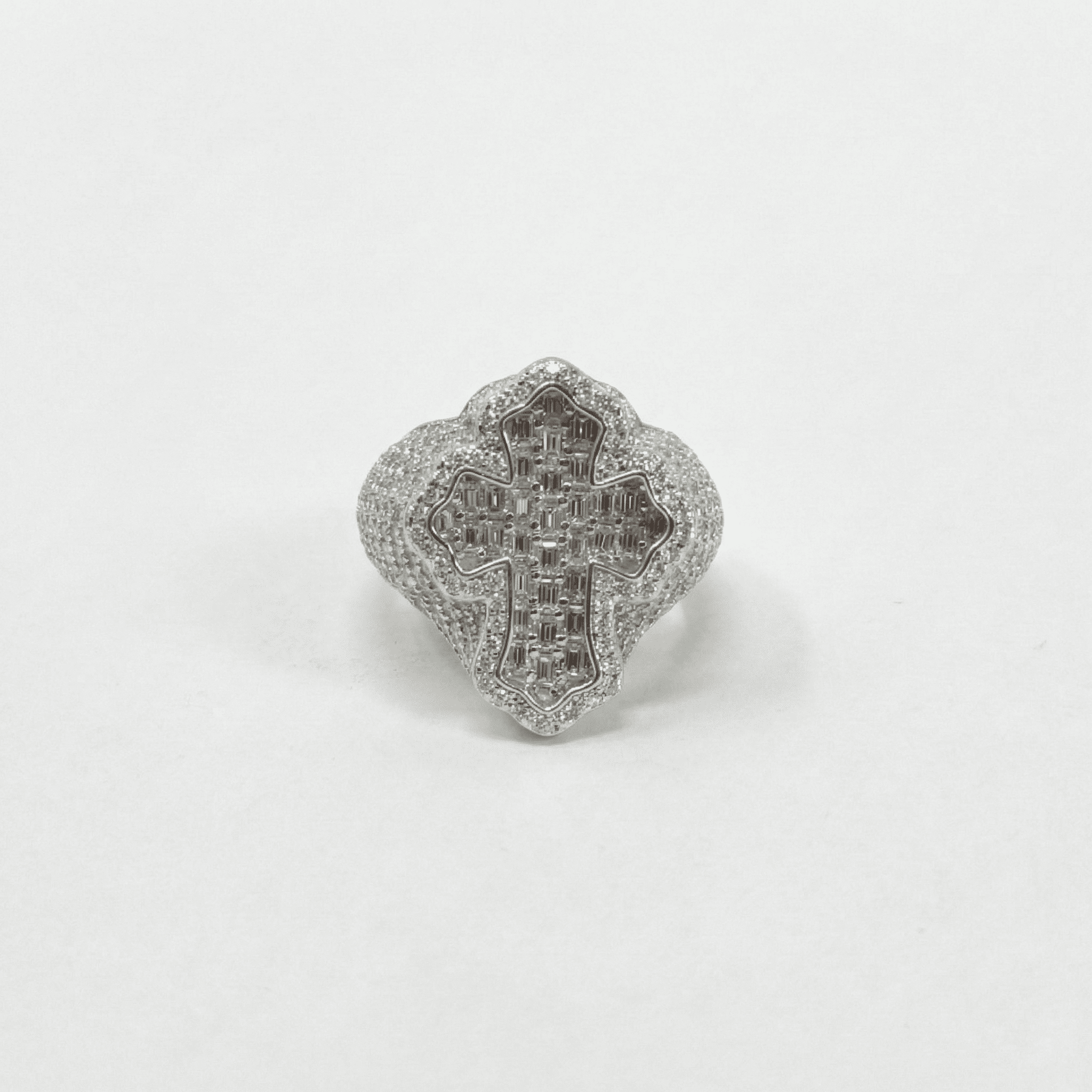 Iced Out 6.71CT Moissanite Flared Baguette Cross Ring in Premium Sterling Silver