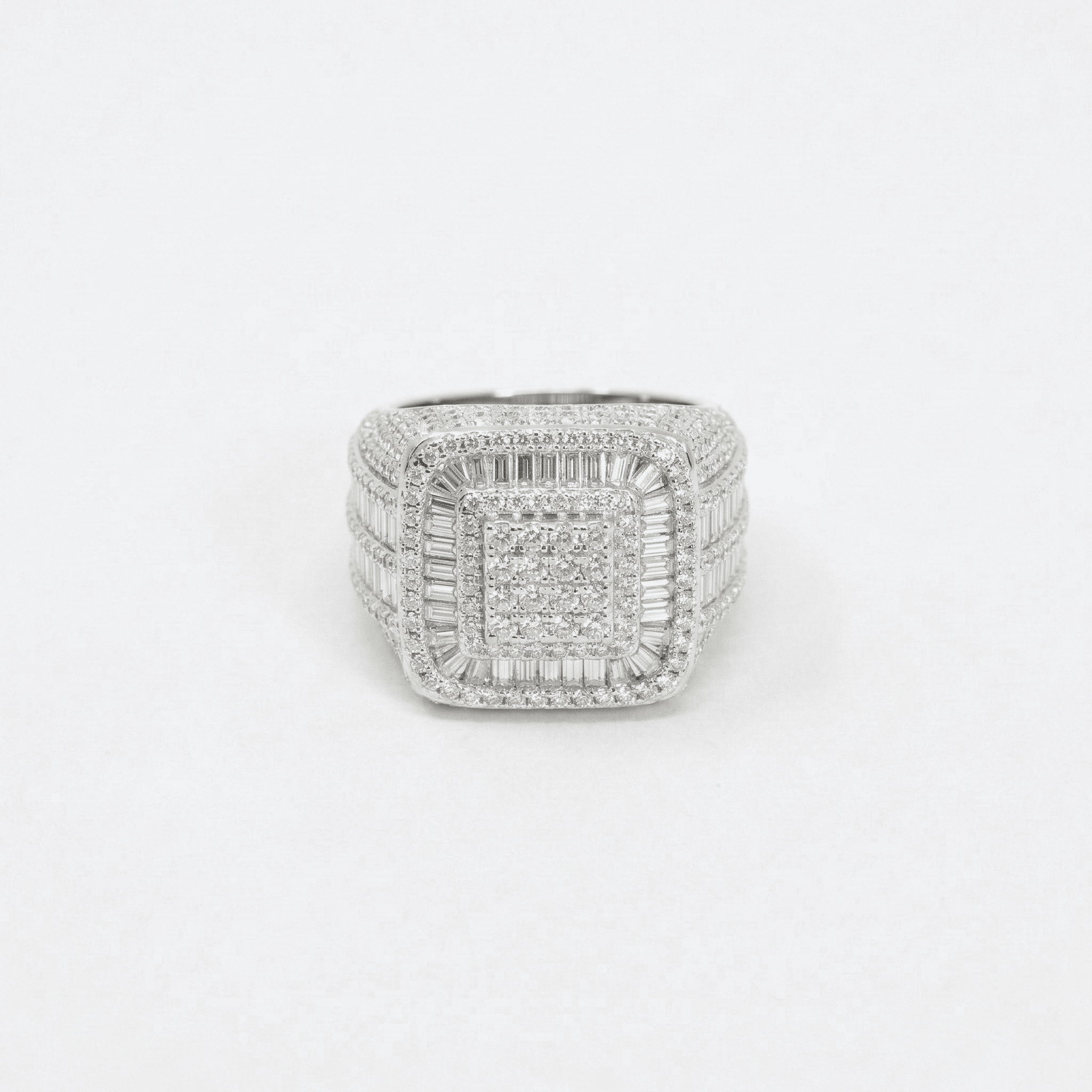 Iced Out 6.09CT Moissanite Cushion Baguette Halo Ring in Premium Sterling Silver