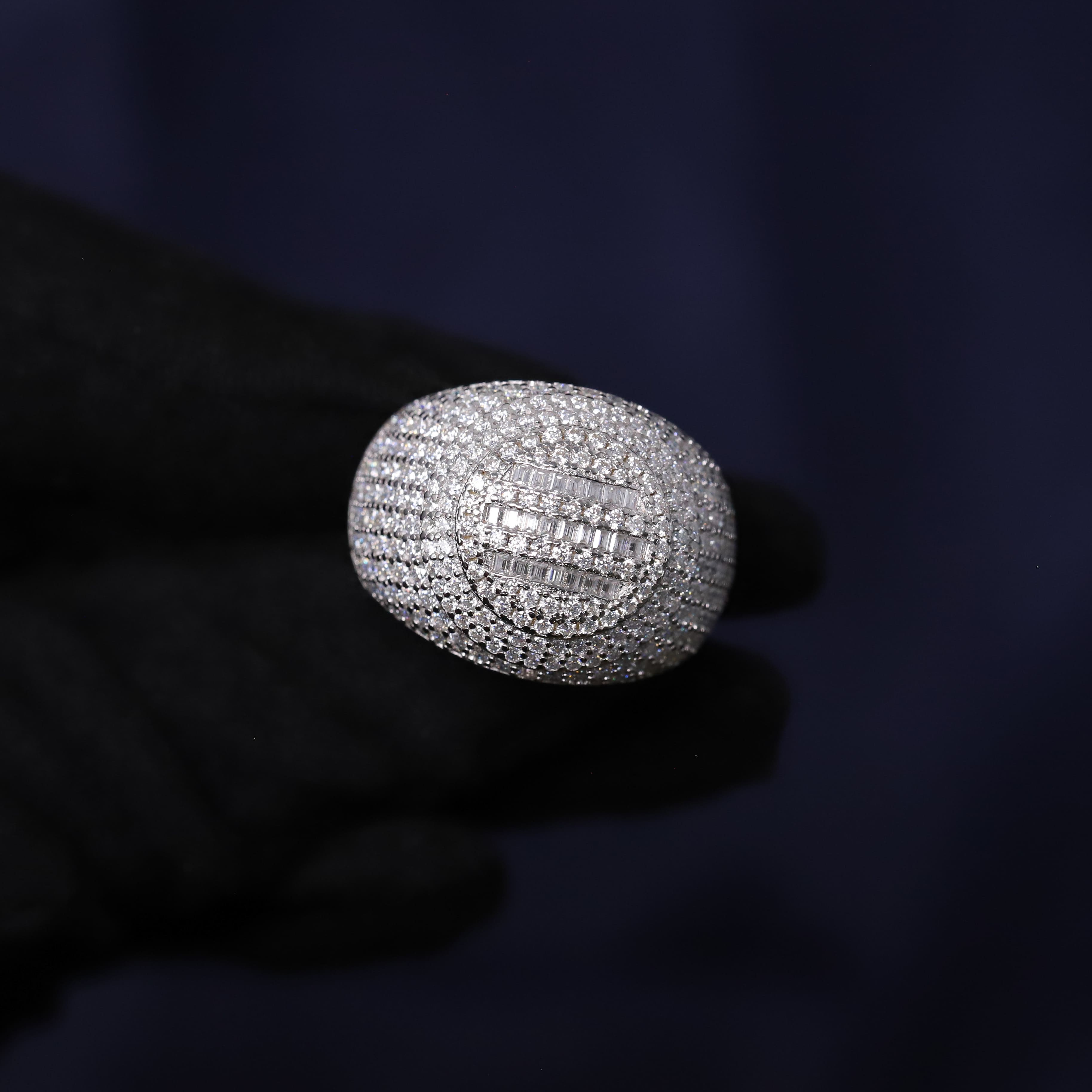 Iced Out 3.94CT Moissanite Round Baguette Dome Ring in Premium Sterling Silver