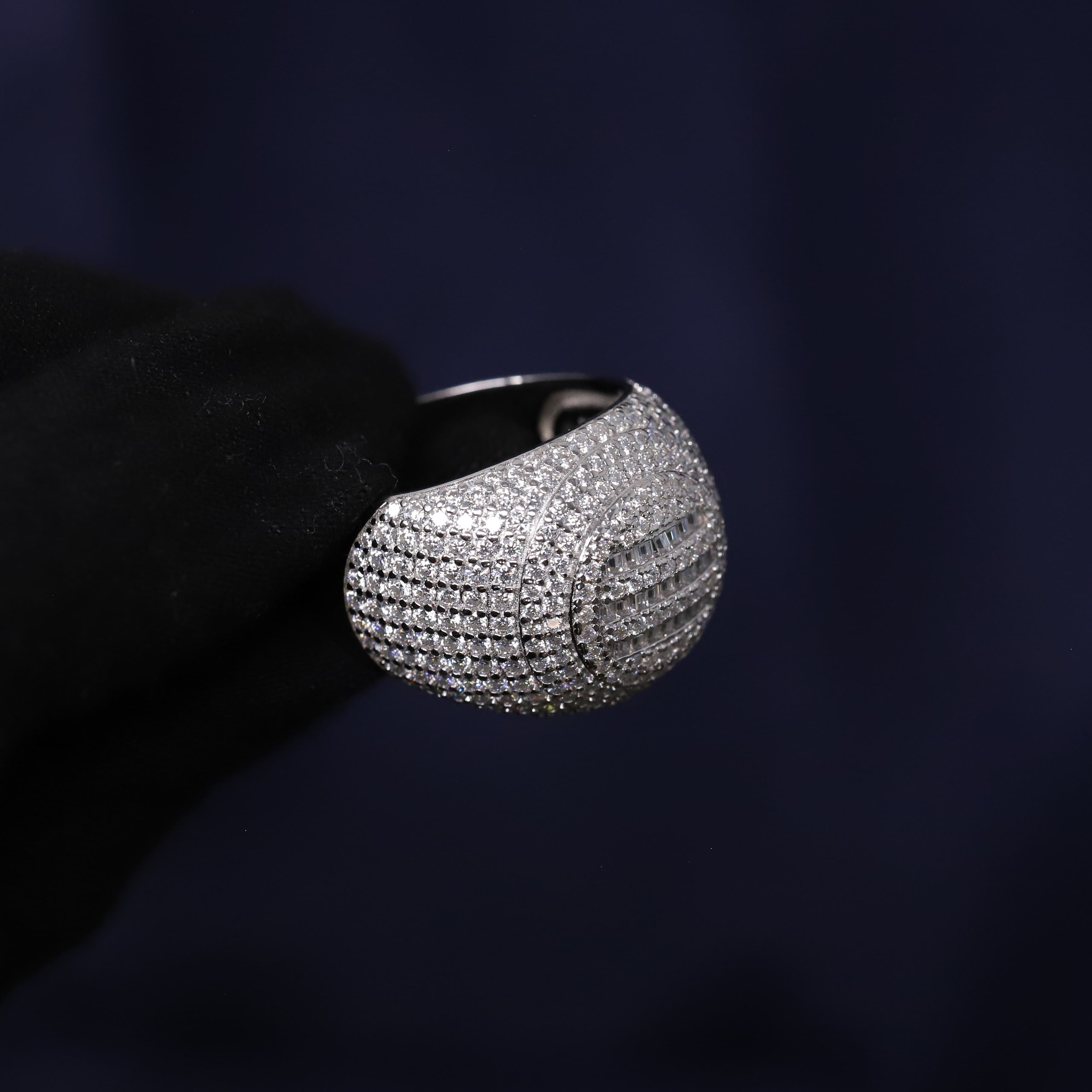 Iced Out 3.94CT Moissanite Round Baguette Dome Ring in Premium Sterling Silver