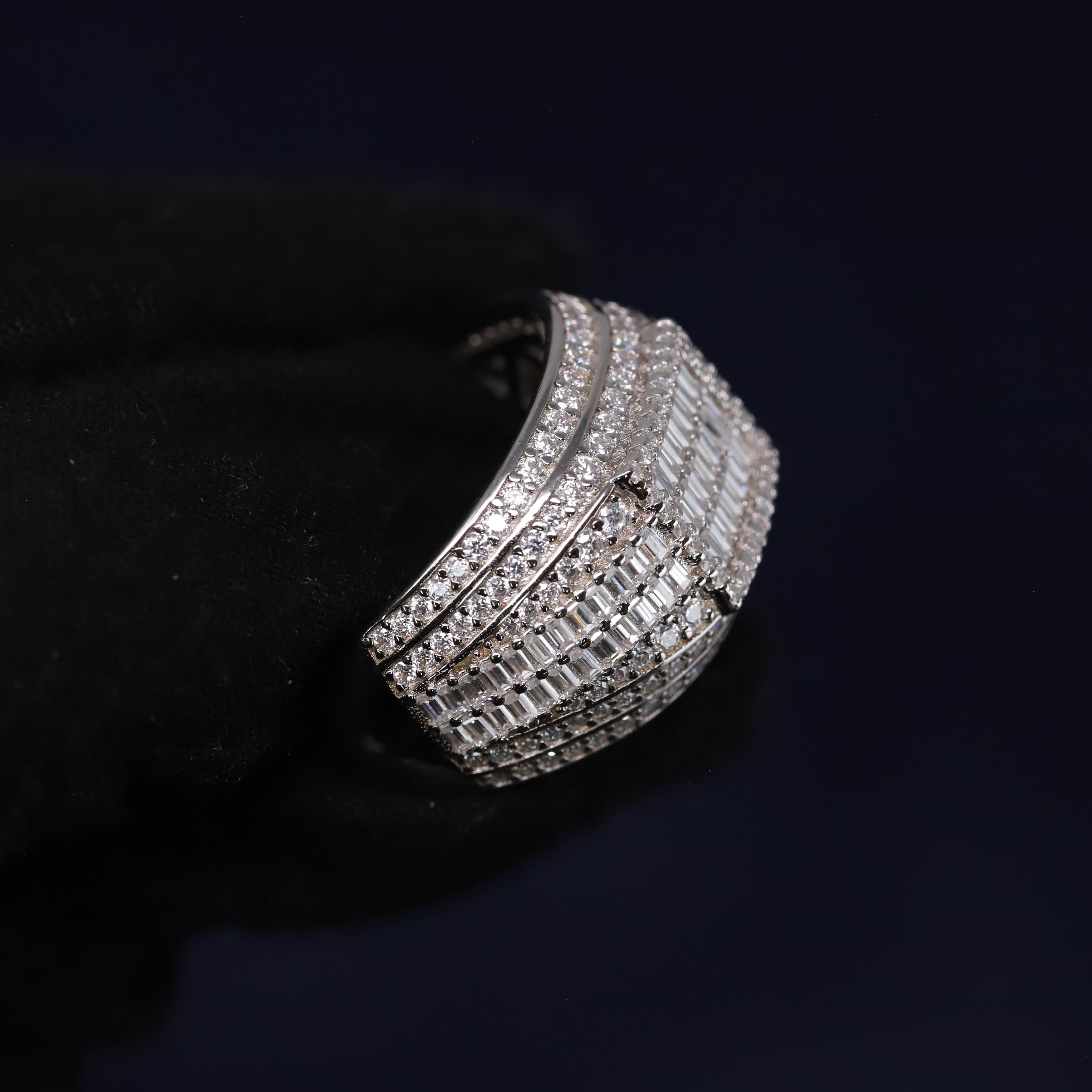 Iced Out 2.88CT Moissanite Multi-Row Baguette Band Ring in Premium Sterling Silver