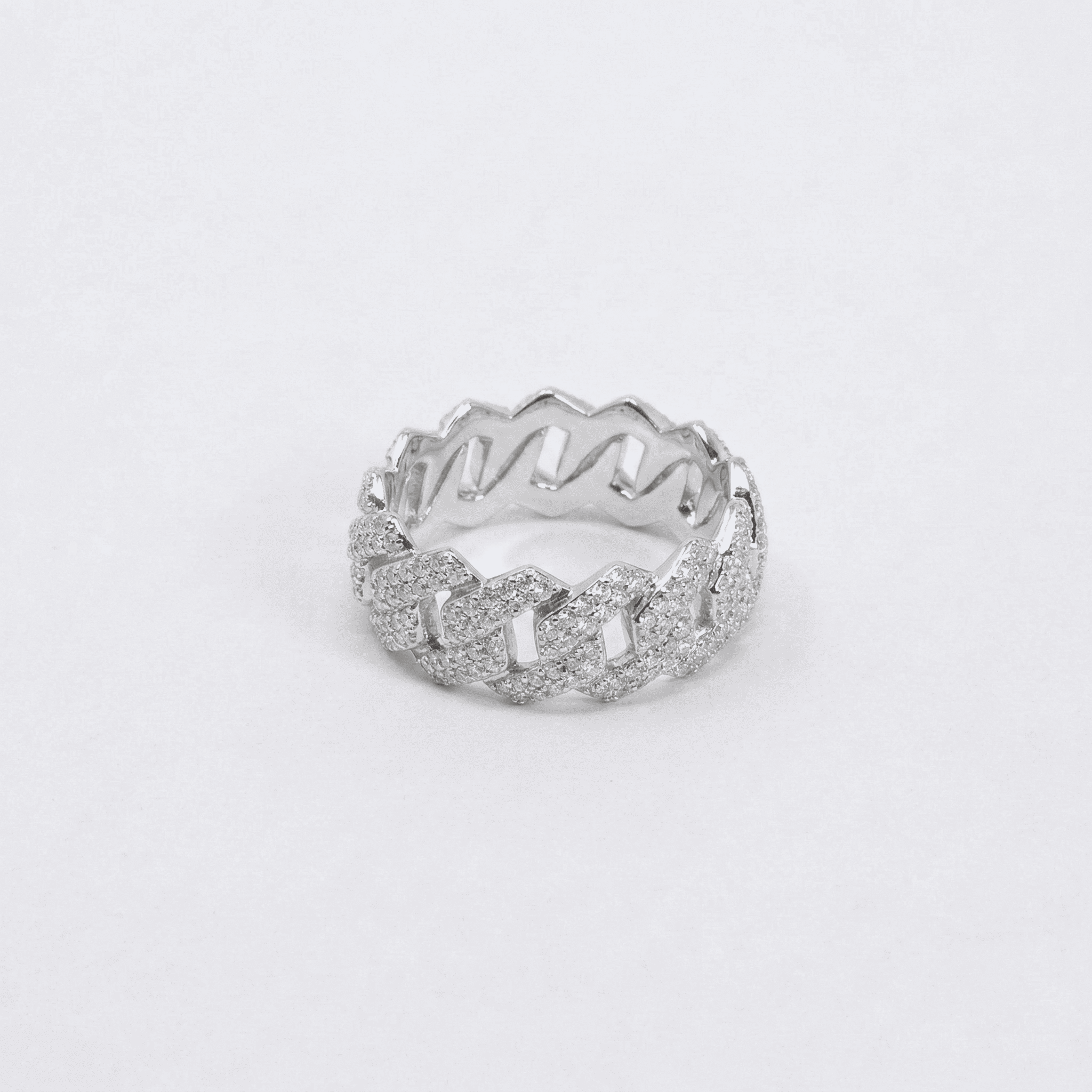 Iced Out 1.8CT Moissanite Cuban Link Ring in Premium Sterling Silver